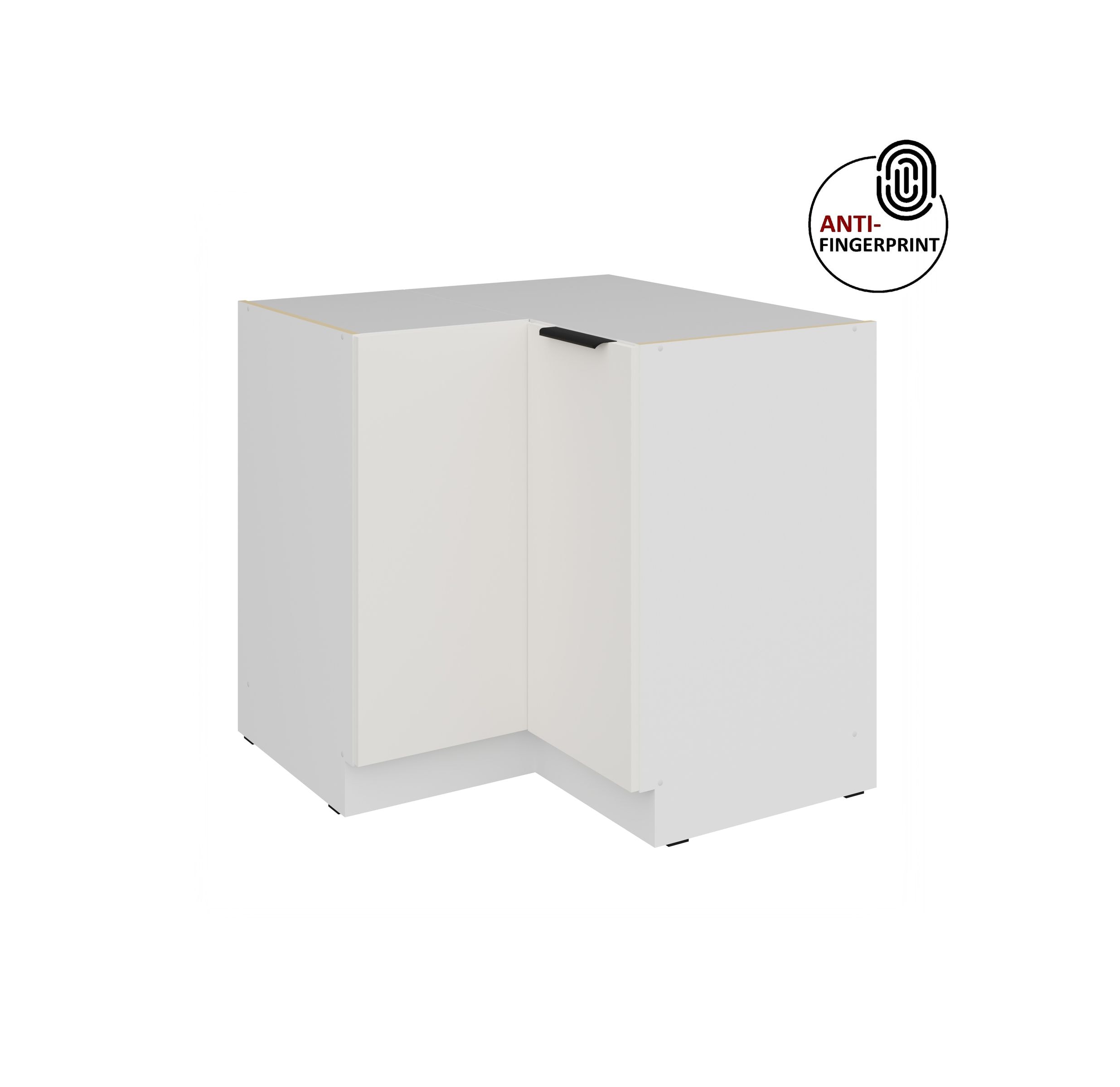 K&uuml;chen Eckschrank 90x90 K&uuml;che ARIA Weiss ultra matt Anti Fingerprint K&uuml;chenzeile - Bild 1