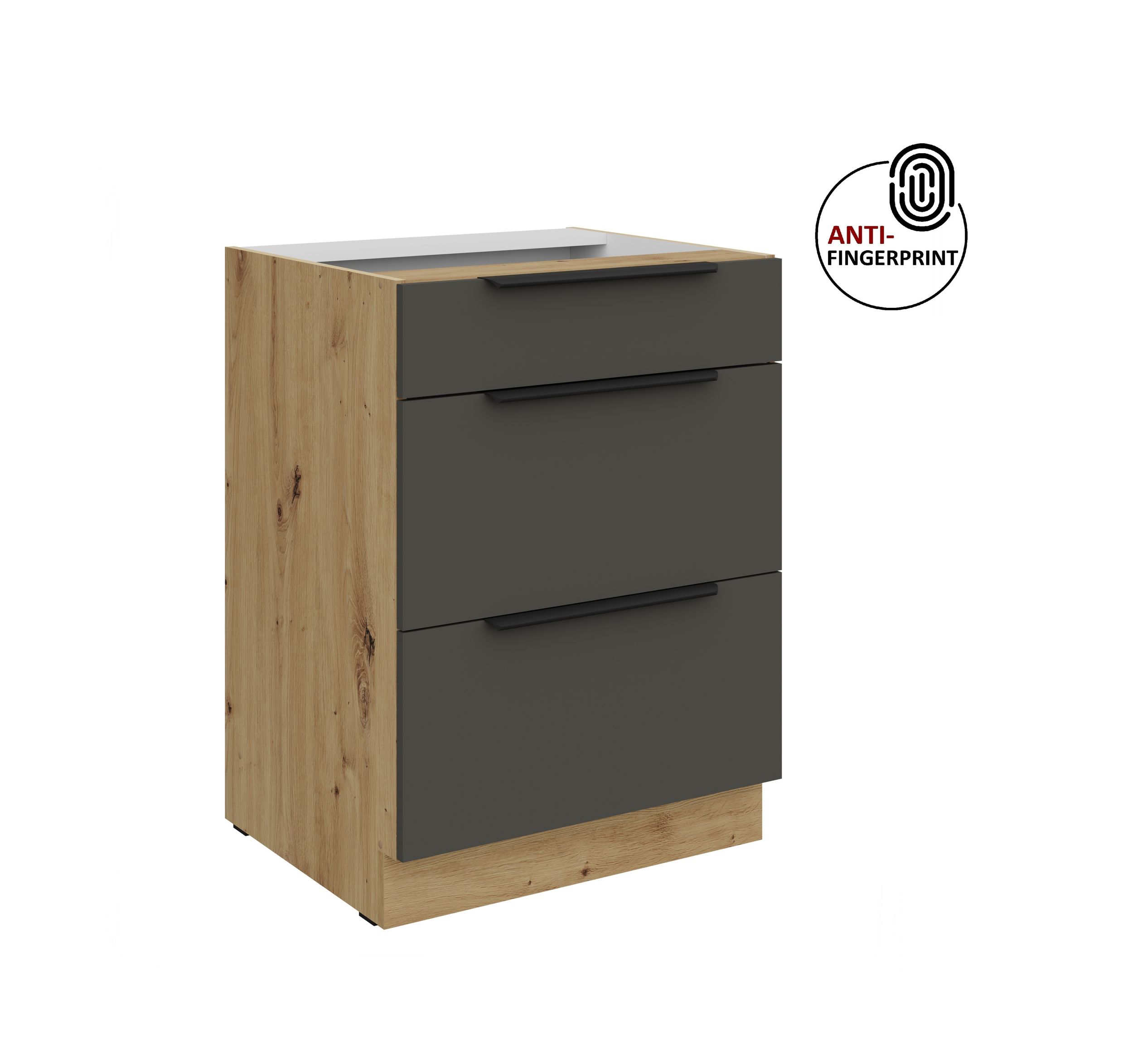 K&uuml;chen Unterschrank 60 K&uuml;che ARIA Graphite matt Anti Fingerprint K&uuml;chenzeile - Bild 1