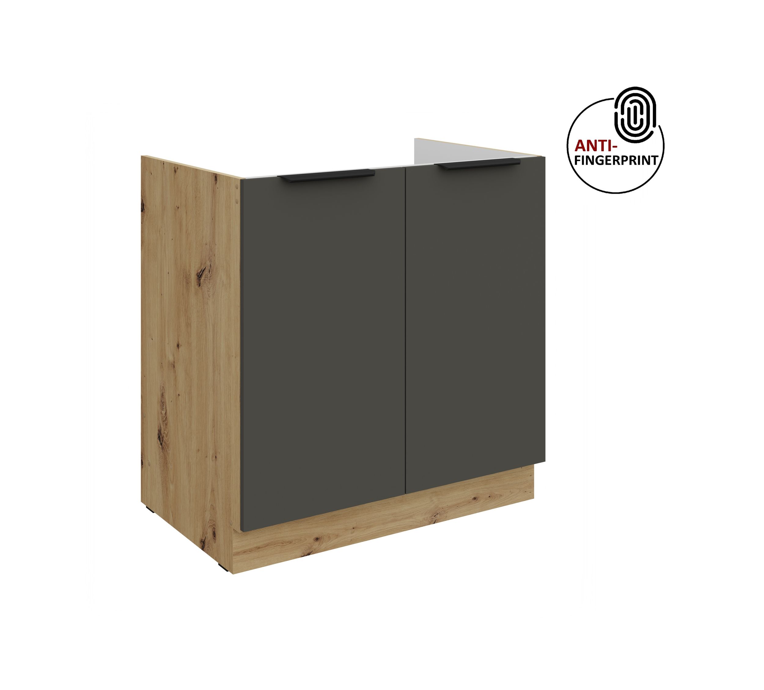 K&uuml;chen Sp&uuml;lenschrank 80 K&uuml;che ARIA Graphite matt Anti Fingerprint K&uuml;chenzeile - Bild 1