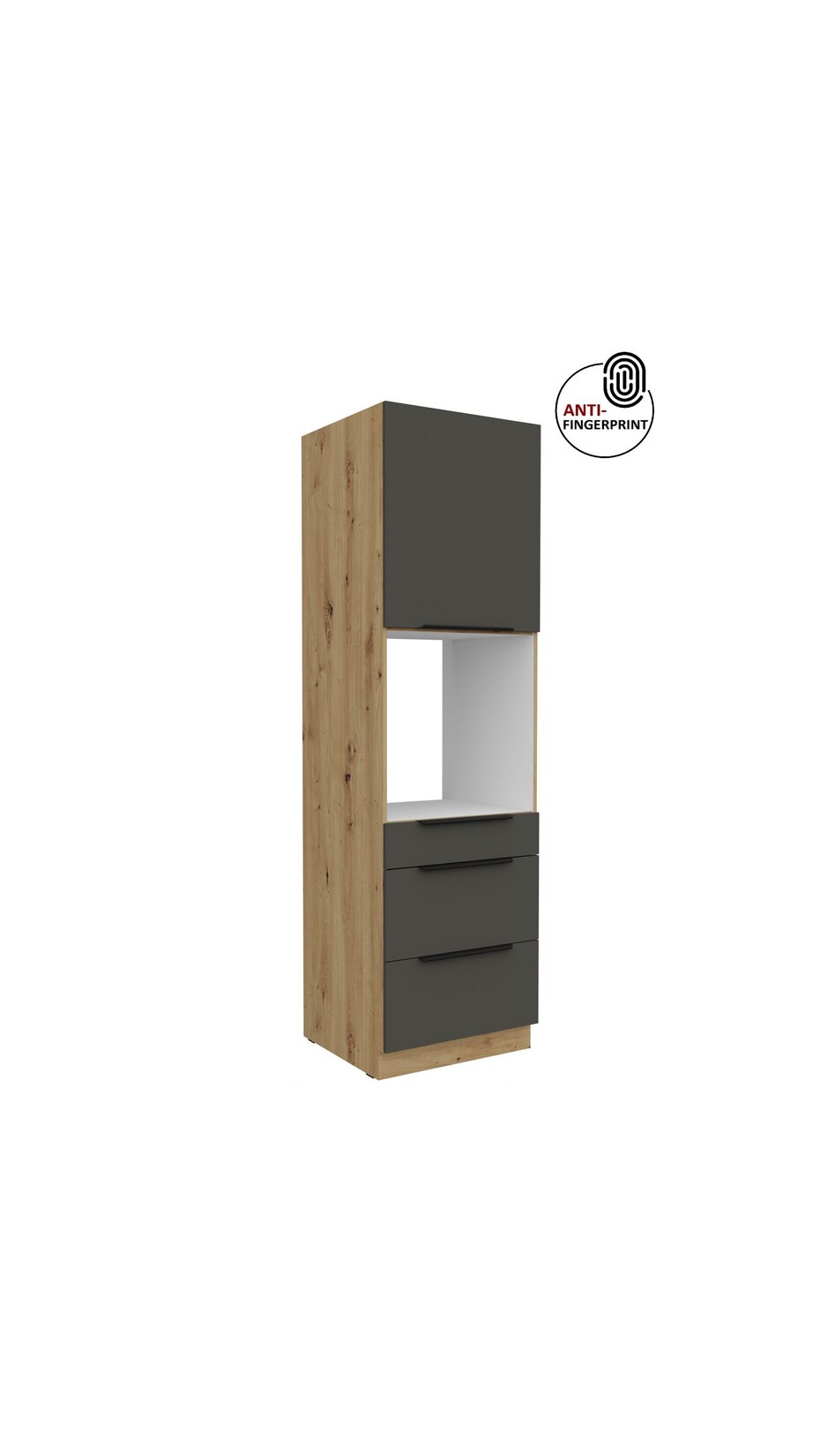 Küchen Hochschrank 60 cm Küche ARIA Graphite matt Anti Fingerprint Küchenzeile