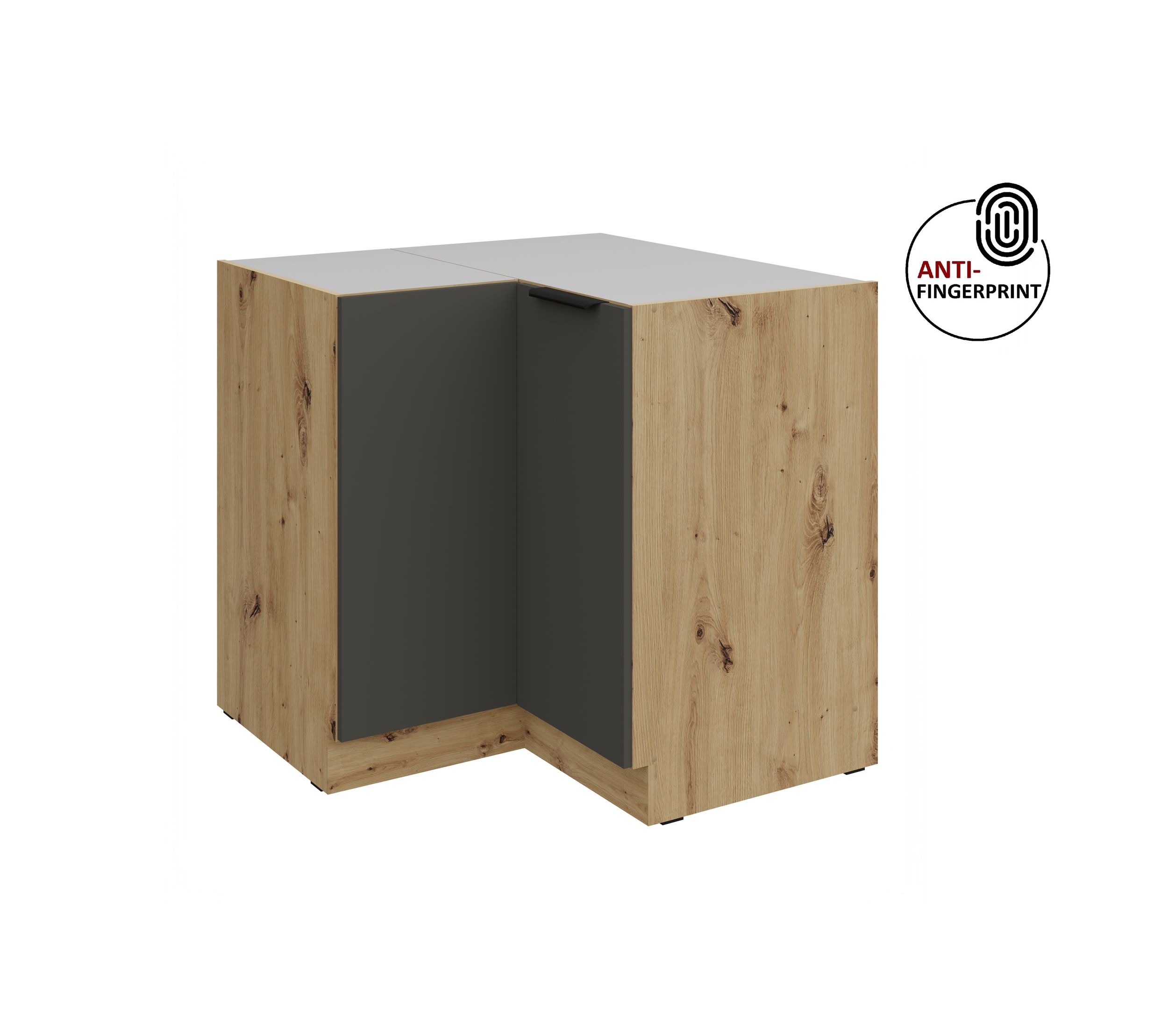 K&uuml;chen Eckschrank 90x90 K&uuml;che ARIA Graphite matt Anti Fingerprint K&uuml;chenzeile - Bild 1