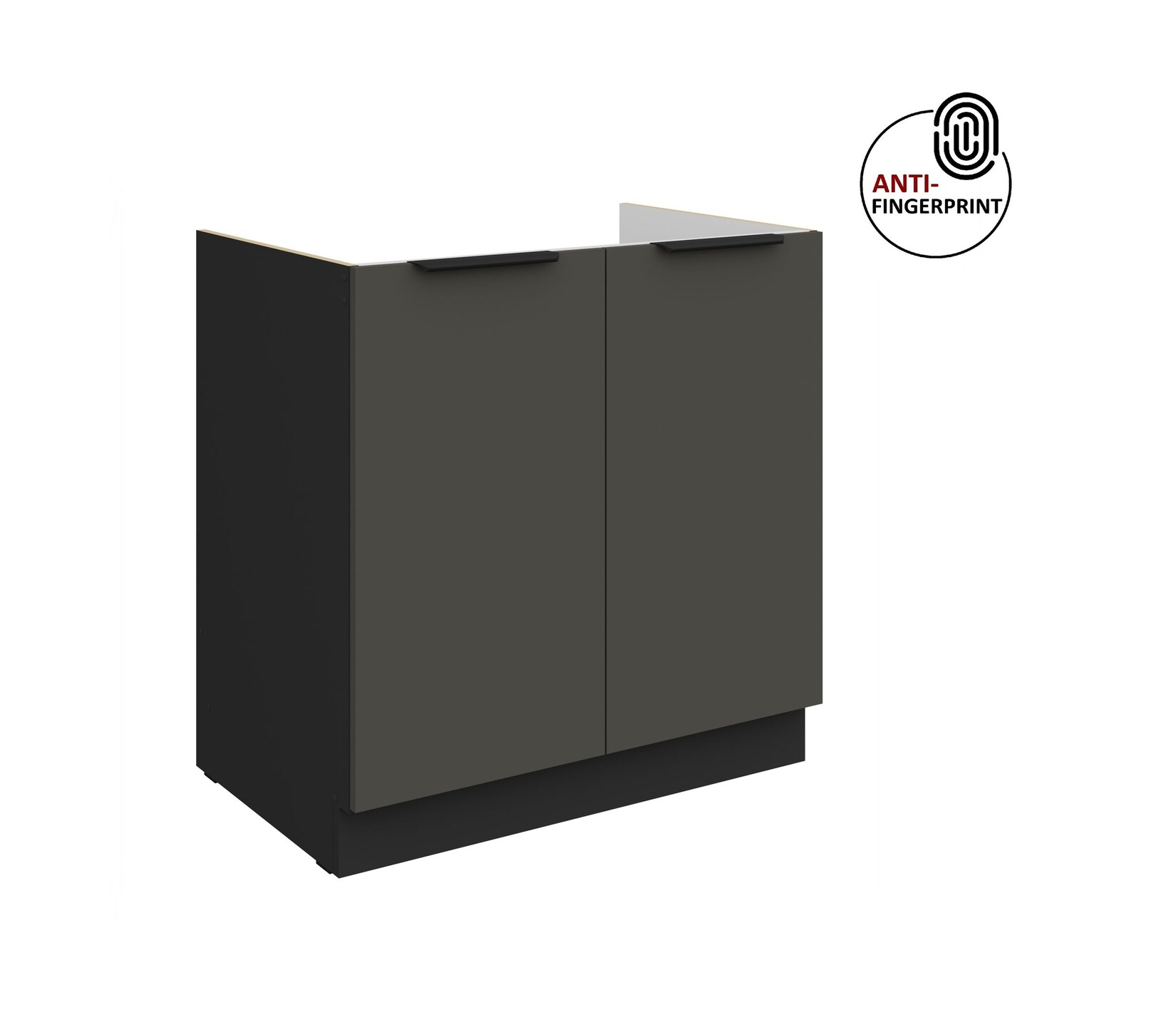 Küchen Spülenschrank 80 Küche ARIA Graphite matt Anti Fingerprint Küchenzeile