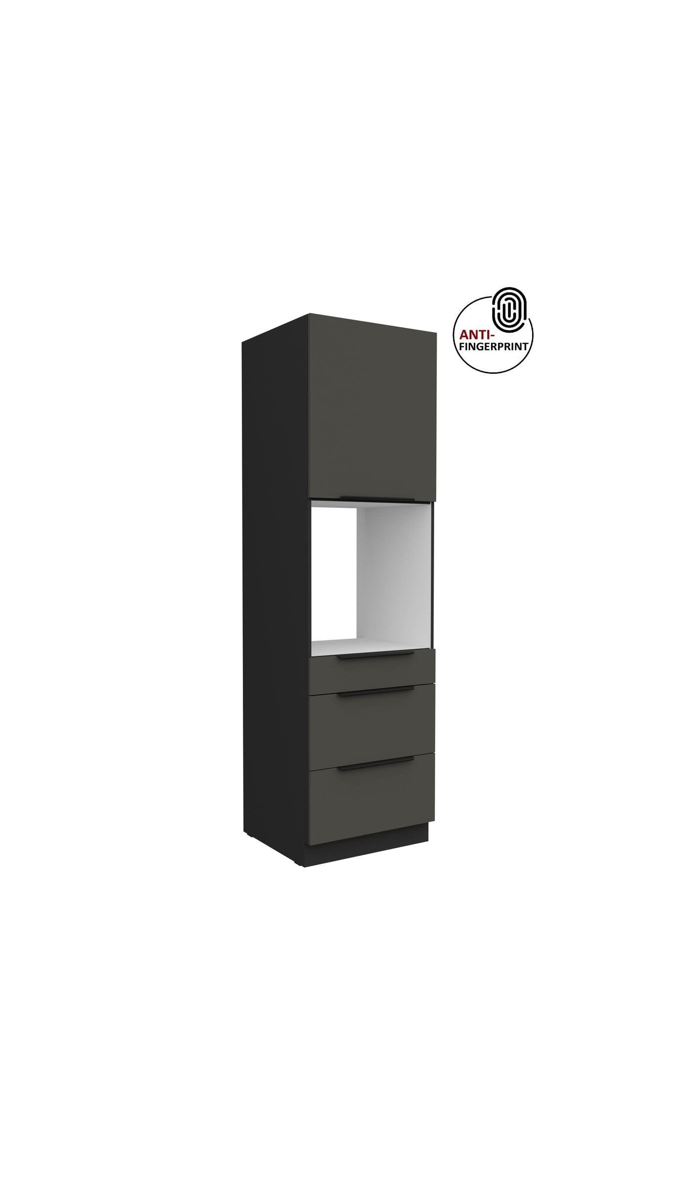 K&uuml;chen Hochschrank 60 cm K&uuml;che ARIA Graphite matt Anti Fingerprint K&uuml;chenzeile - Bild 1