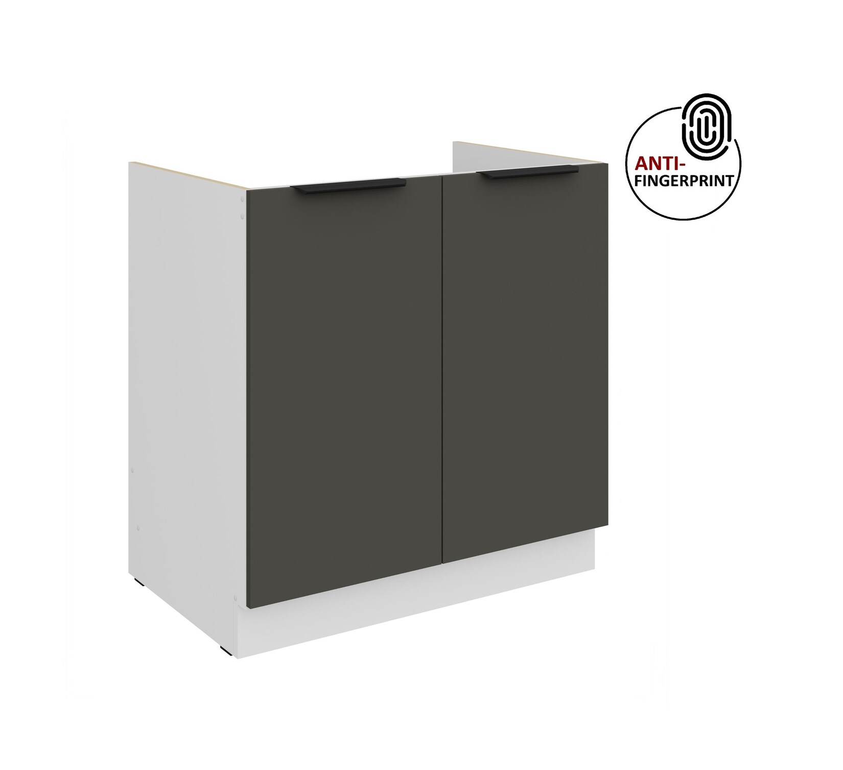 Küchen Spülenschrank 80 Küche ARIA Graphite matt Anti Fingerprint Küchenzeile