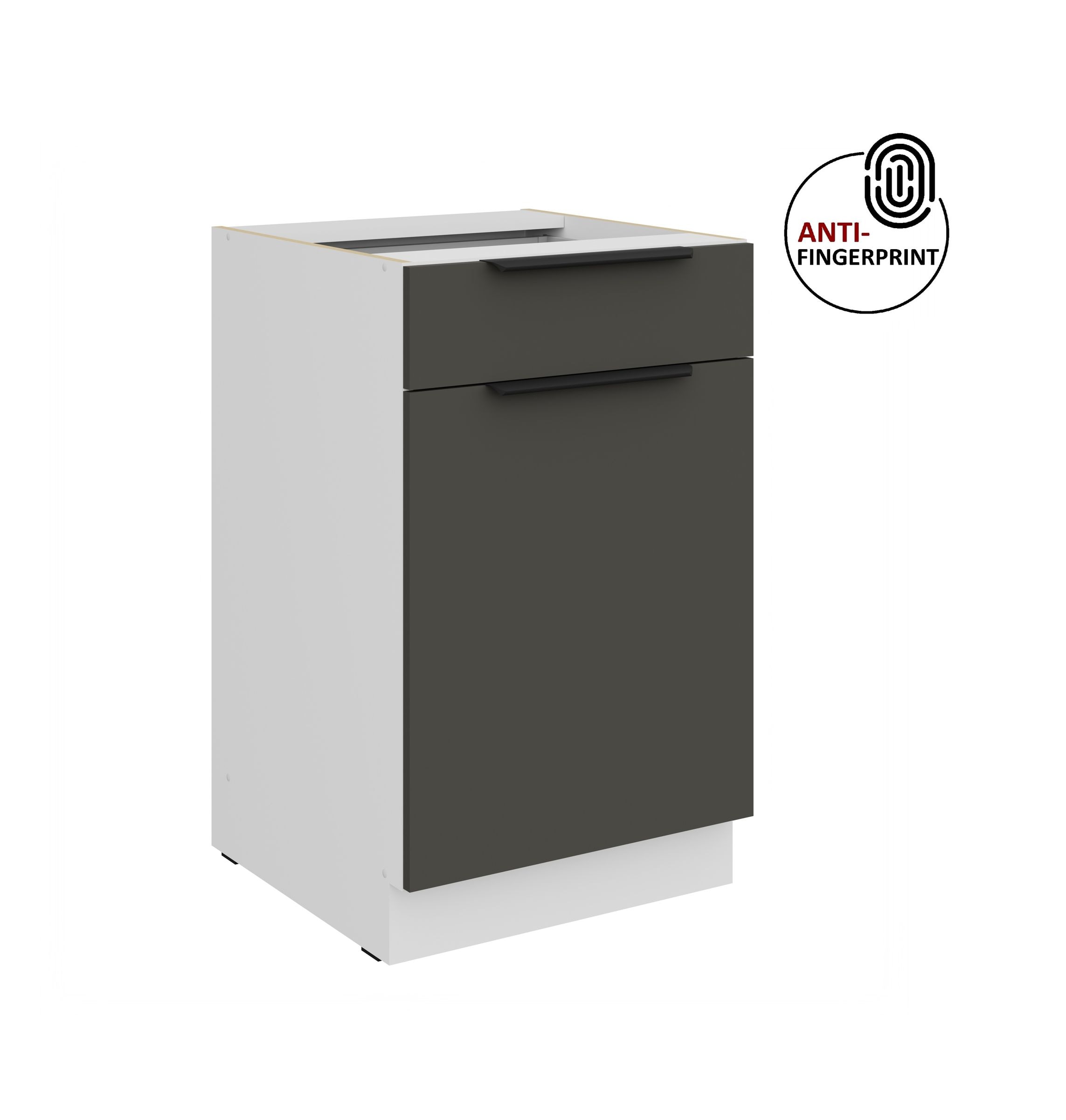 K&uuml;chen Unterschrank 50 cm K&uuml;che ARIA Graphite matt Anti Fingerprint K&uuml;chenzeile - Bild 1