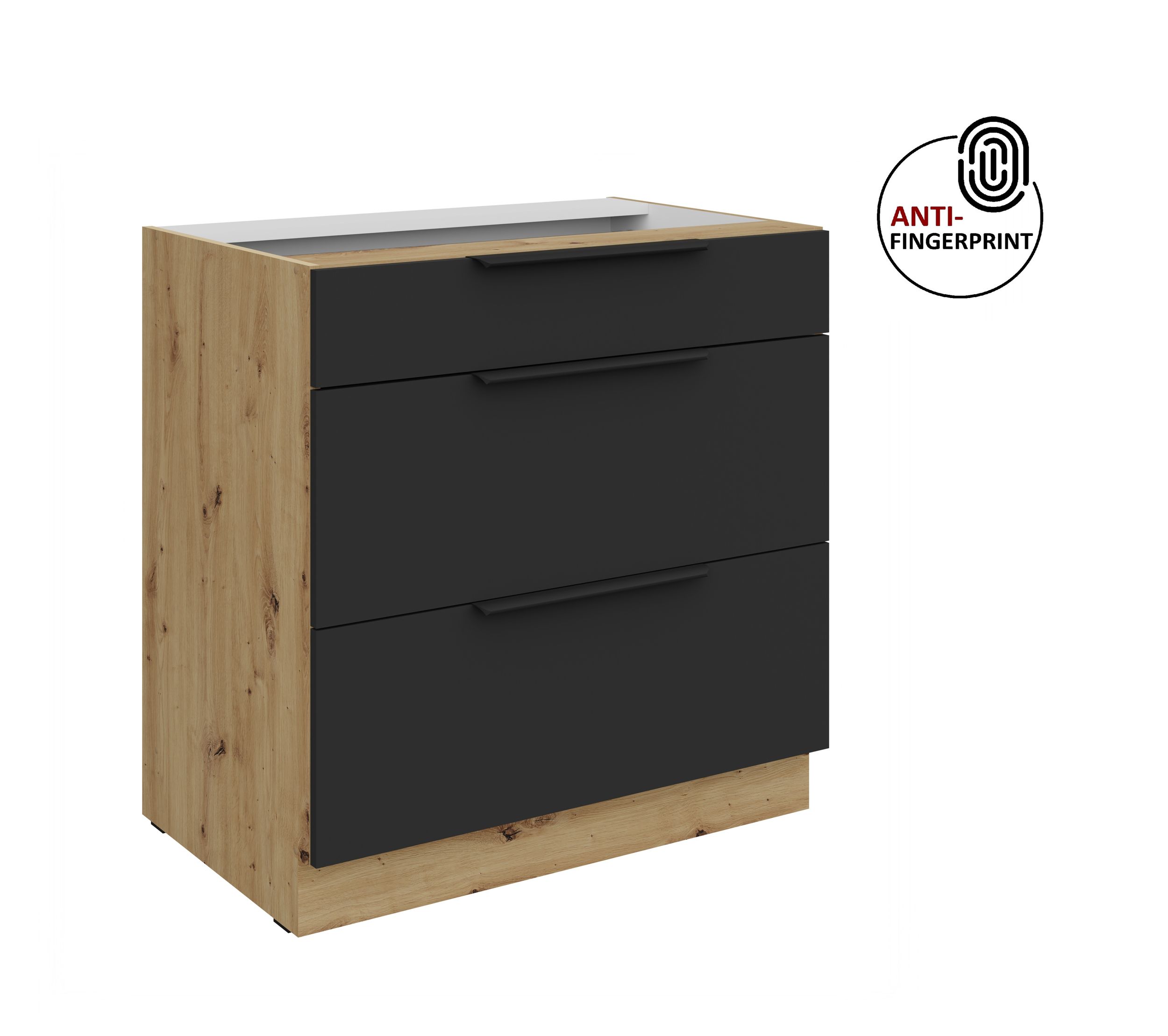 K&uuml;chen Unterschrank 80 K&uuml;che ARIA Schwarz matt Anti Fingerprint K&uuml;chenzeile - Bild 1