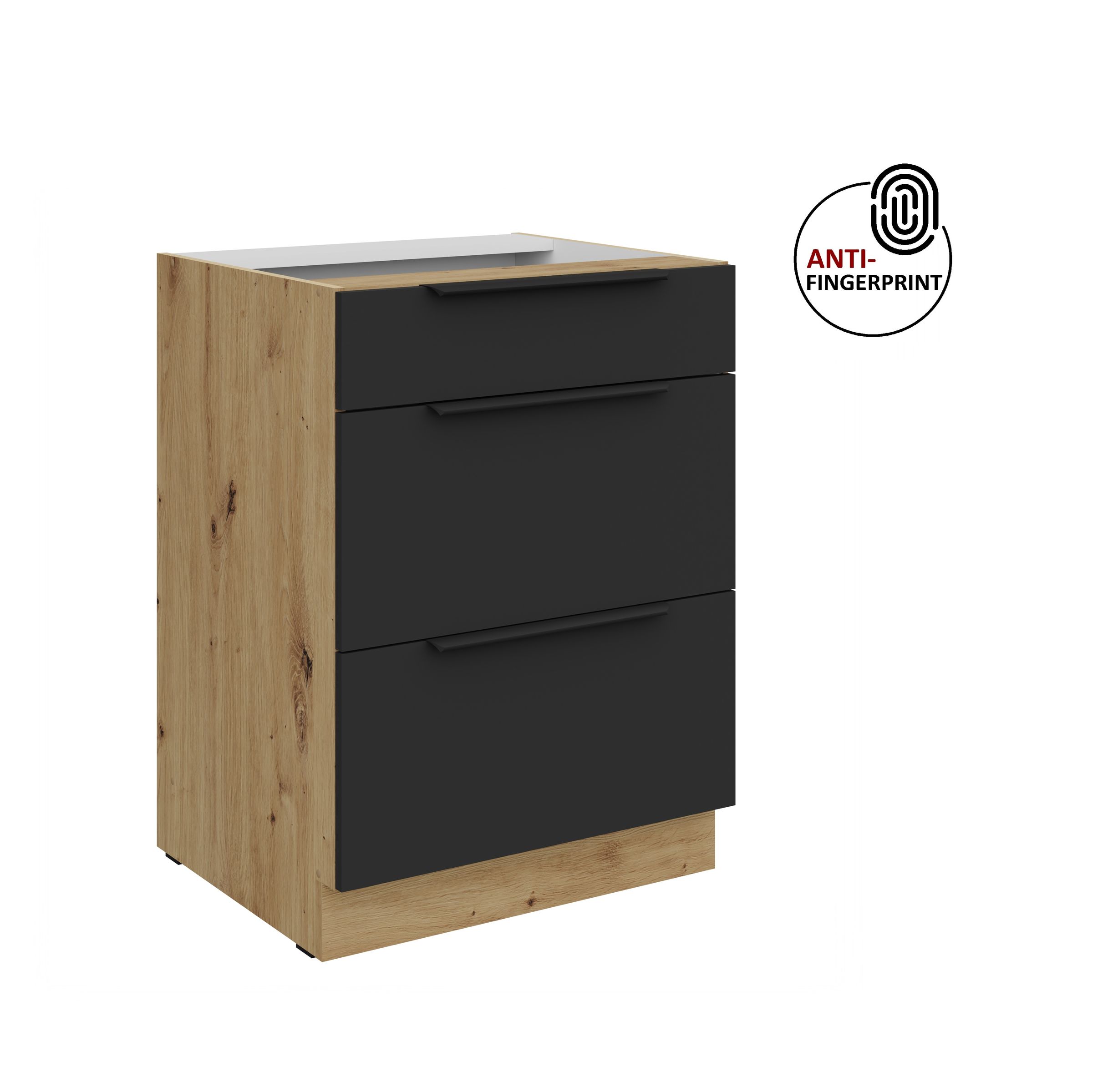 K&uuml;chen Unterschrank 60 K&uuml;che ARIA Schwarz matt Anti Fingerprint K&uuml;chenzeile - Bild 1