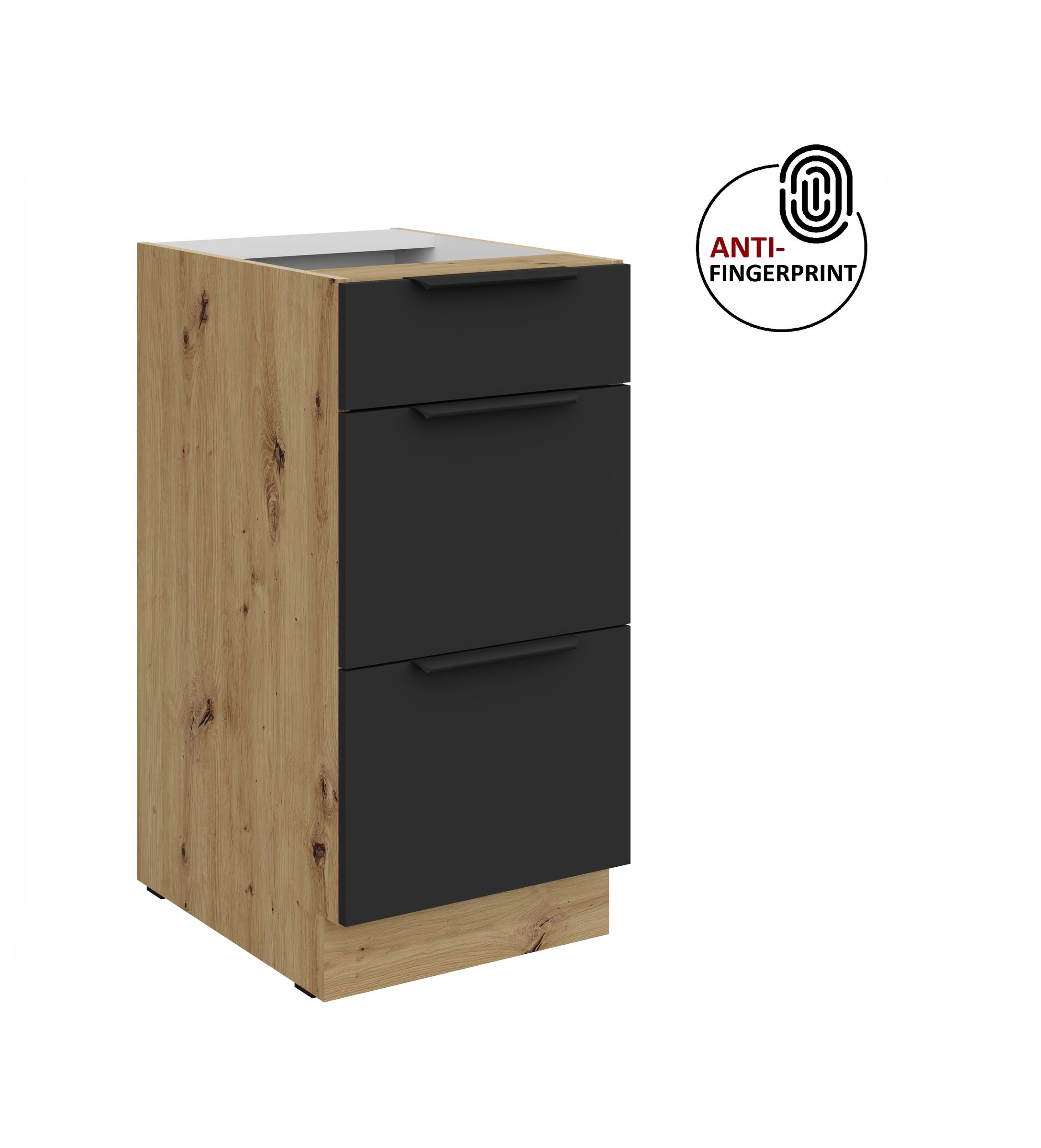 K&uuml;chen Unterschrank 40 K&uuml;che ARIA Schwarz matt Anti Fingerprint K&uuml;chenzeile - Bild 1