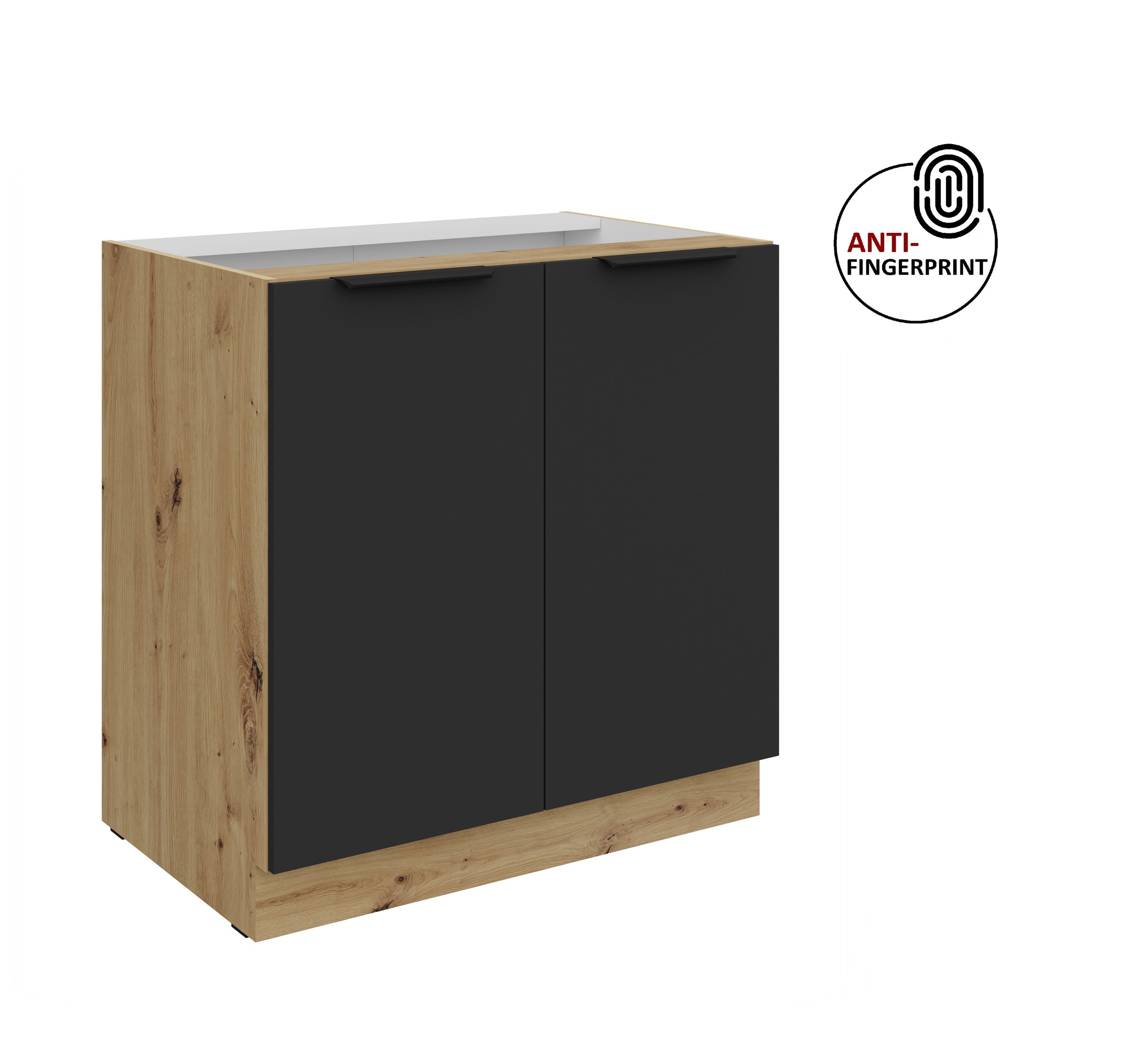 K&uuml;chen Unterschrank 80 K&uuml;che ARIA Schwarz matt Anti Fingerprint K&uuml;chenzeile - Bild 1