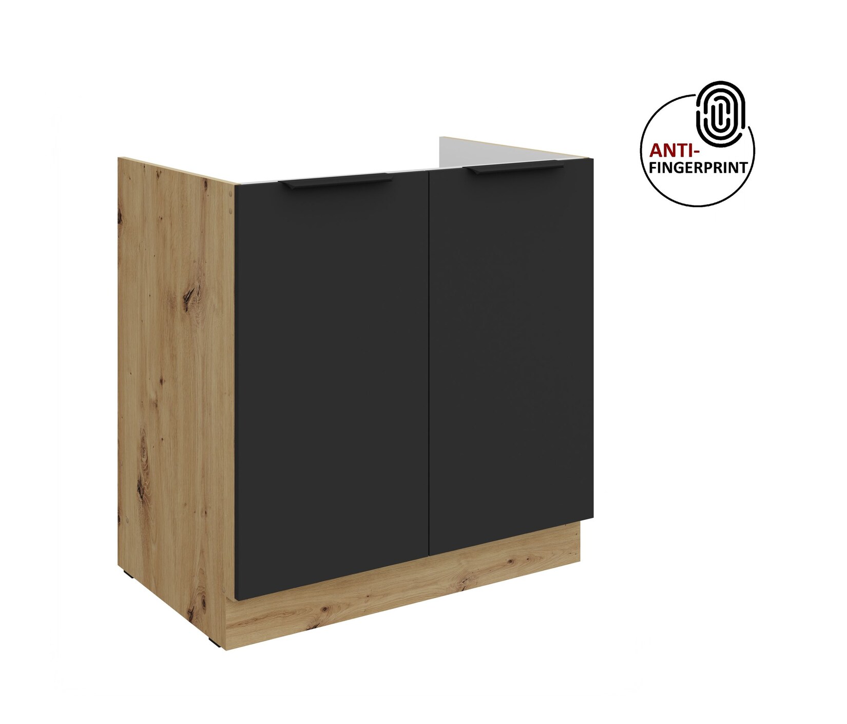 Küchen Spülenschrank 80 Küche ARIA Schwarz matt Anti Fingerprint Küchenzeile