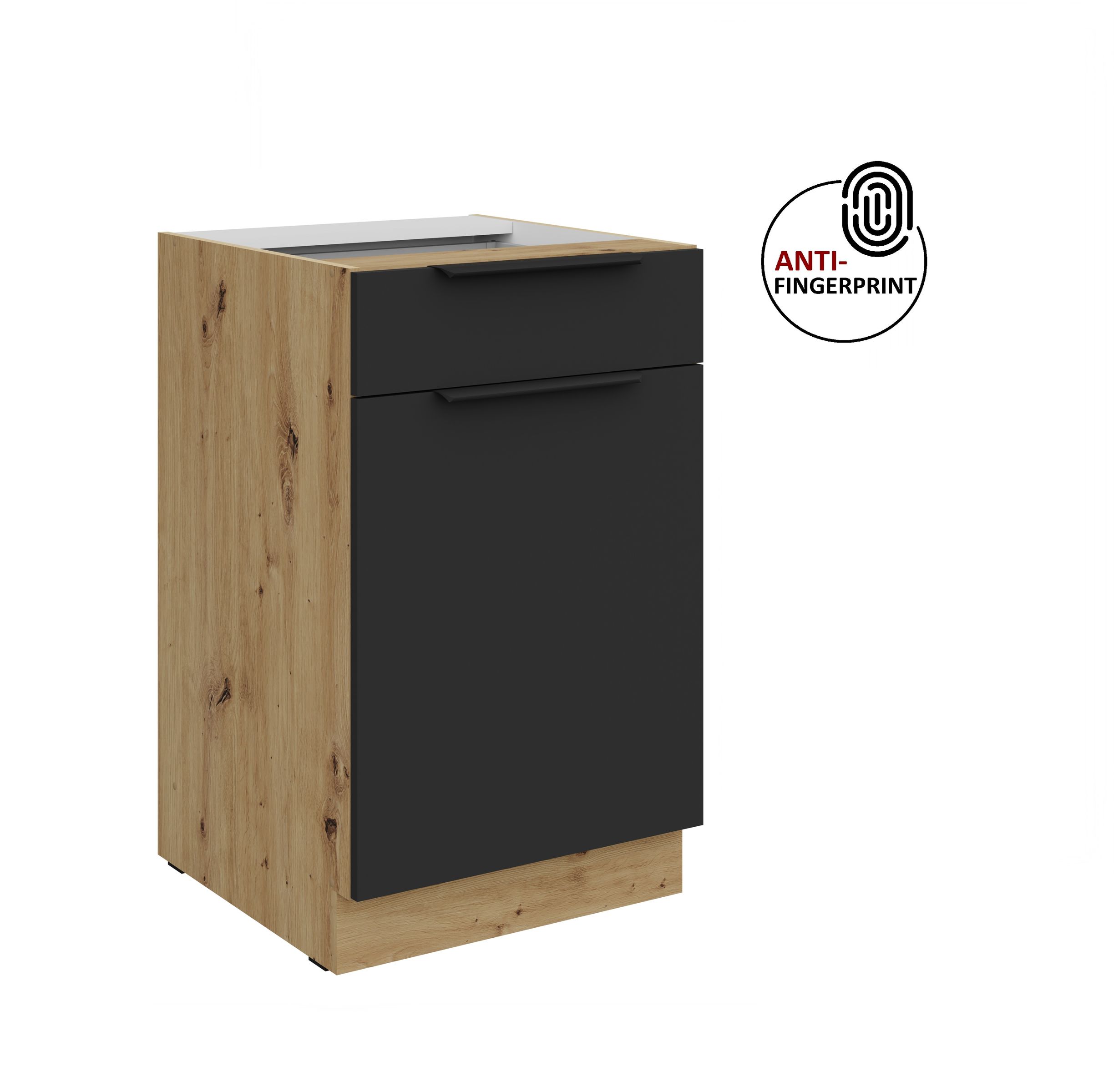 K&uuml;chen Unterschrank 50 K&uuml;che ARIA Schwarz matt Anti Fingerprint K&uuml;chenzeile - Bild 1