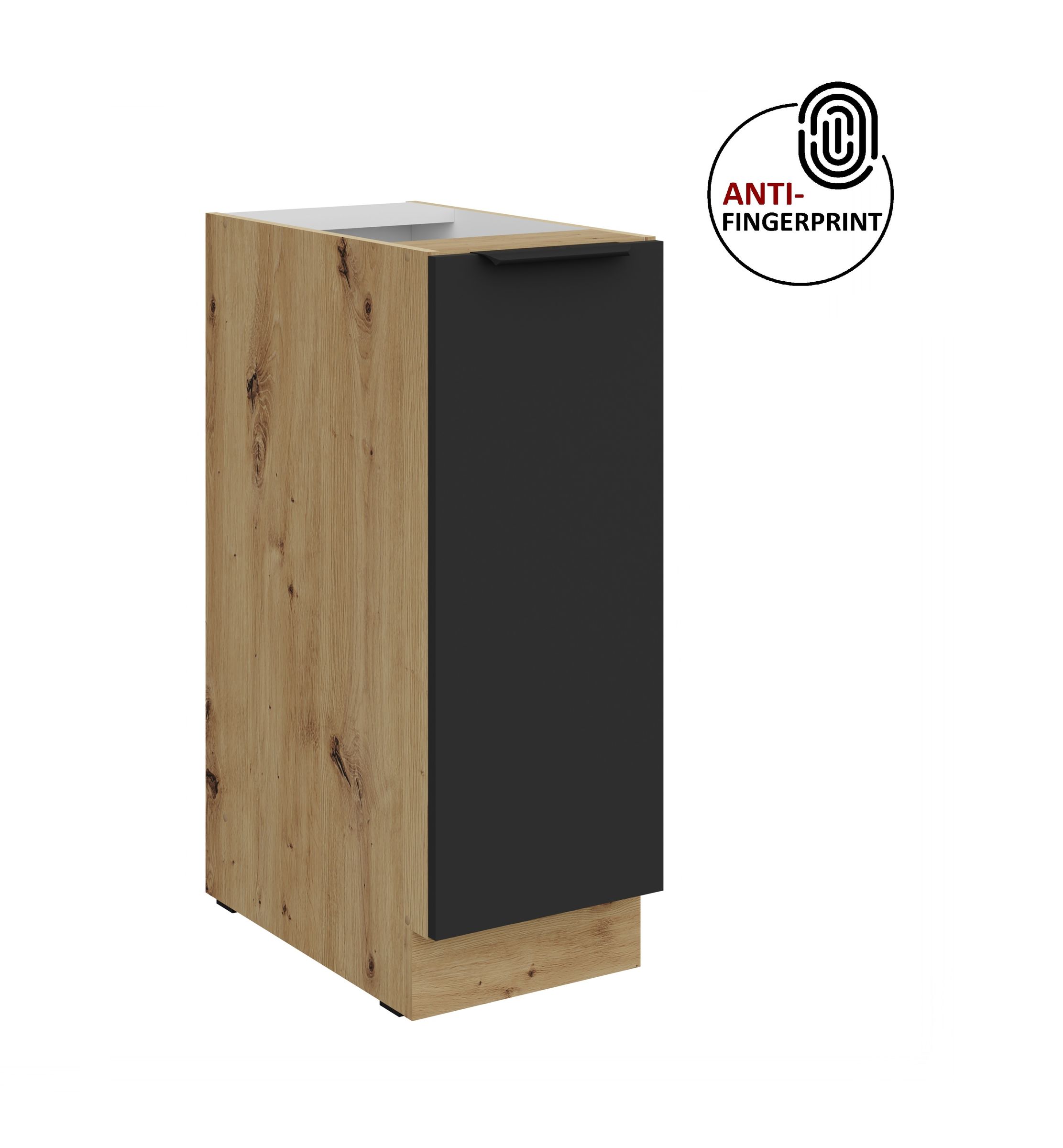 K&uuml;chen Unterschrank Schrankauszug 30 K&uuml;che ARIA Schwarz matt Anti Fingerprint - Bild 1