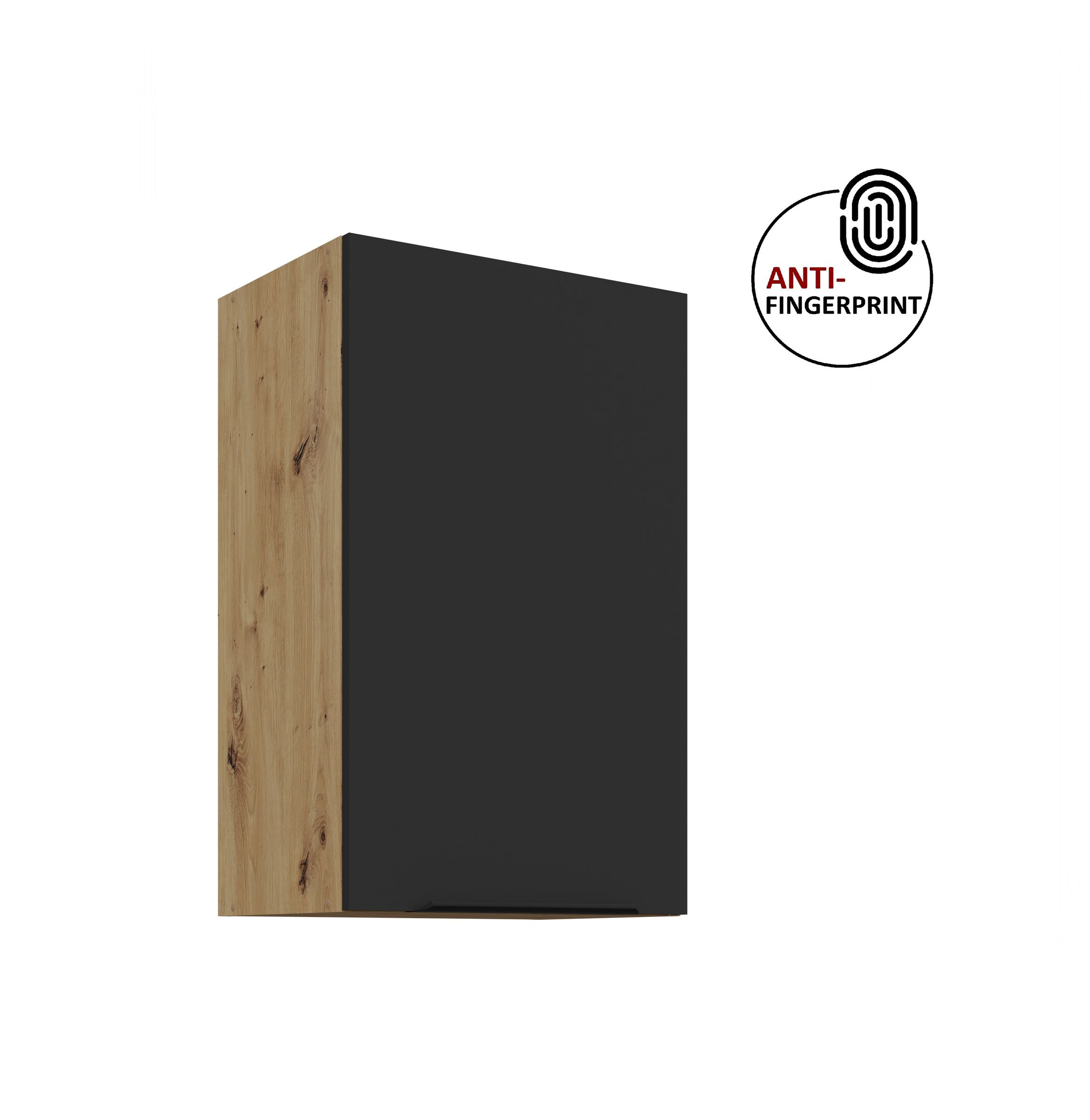 K&uuml;chen H&auml;ngeschrank 45 K&uuml;che ARIA Schwarz matt K&uuml;chenzeile Anti Fingerprint - Bild 1