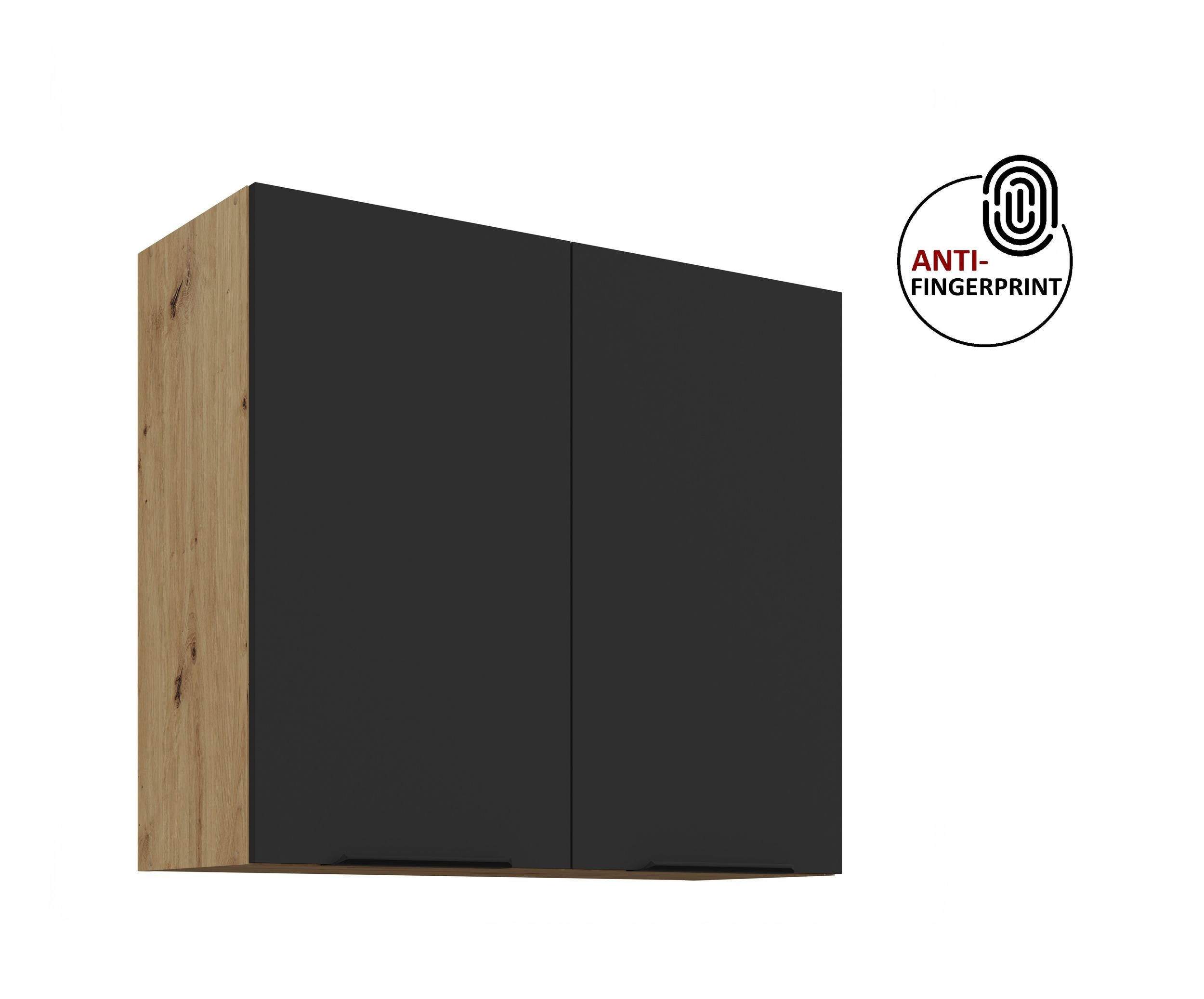 K&uuml;chen H&auml;ngeschrank 80 K&uuml;che ARIA Schwarz matt K&uuml;chenzeile Anti Fingerprint - Bild 1