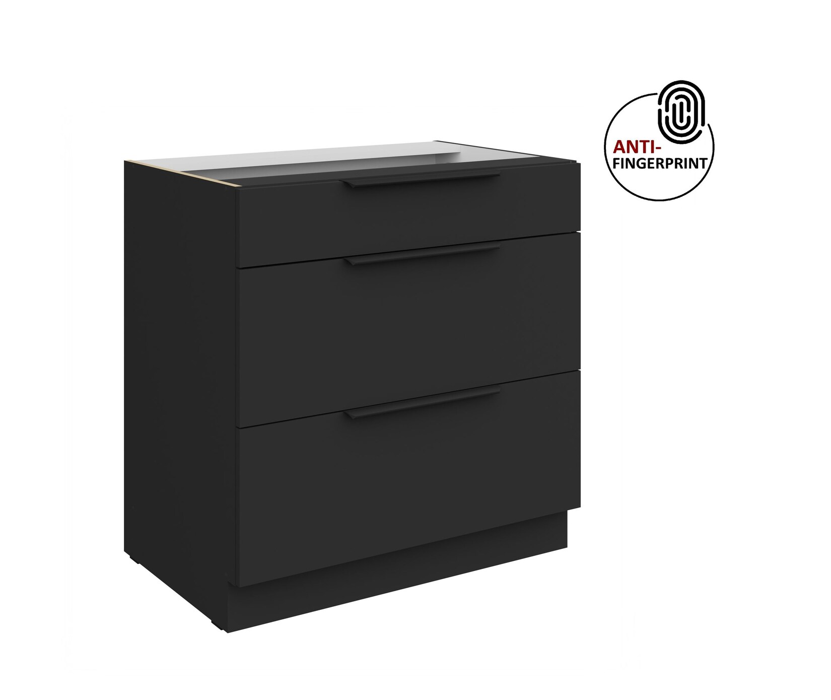 Küchen Unterschrank 80 Küche ARIA Schwarz matt Anti Fingerprint Küchenzeile