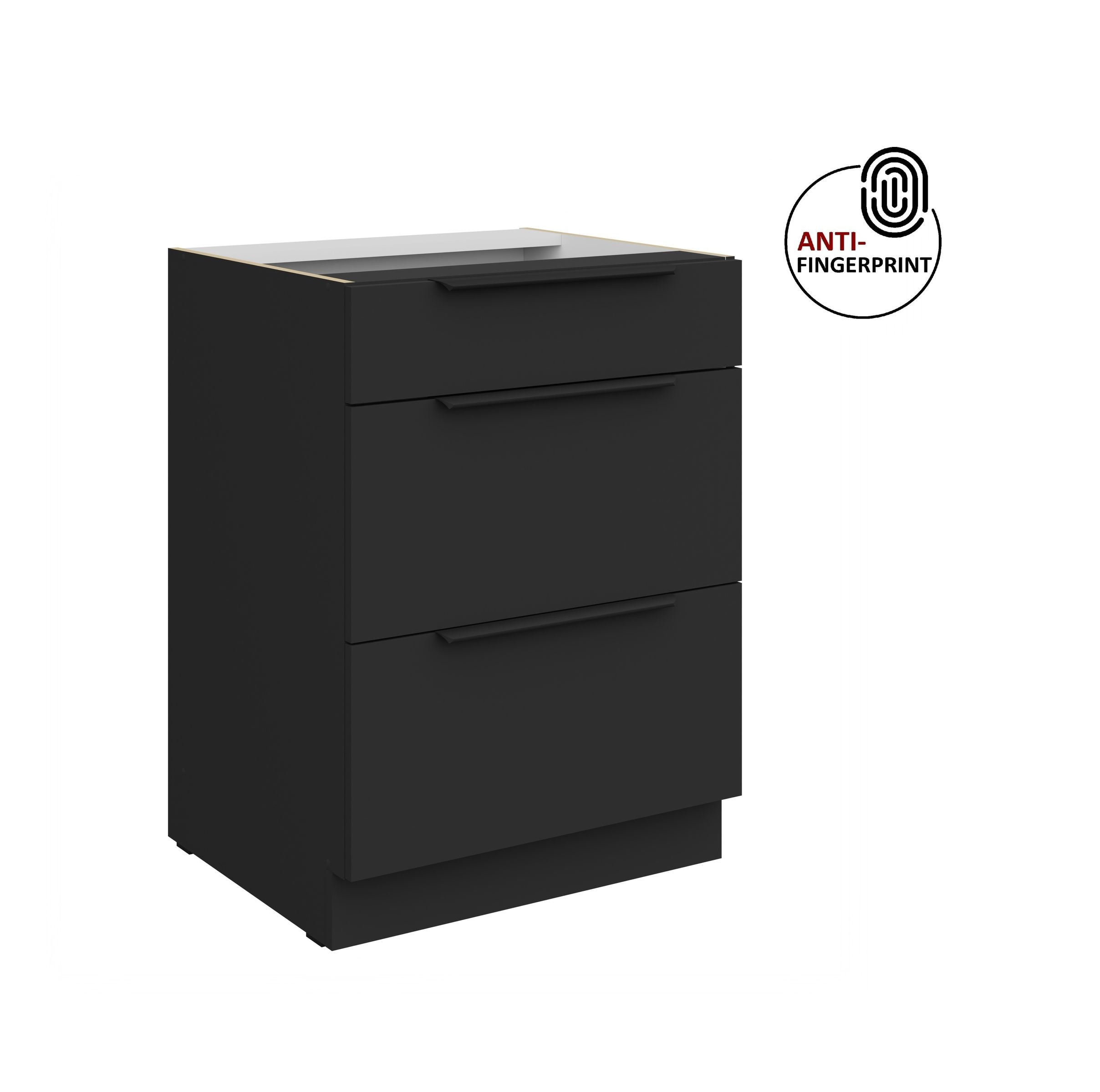 K&uuml;chen Unterschrank 60 K&uuml;che ARIA Schwarz ultra Anti Fingerprint K&uuml;chenzeile - Bild 1