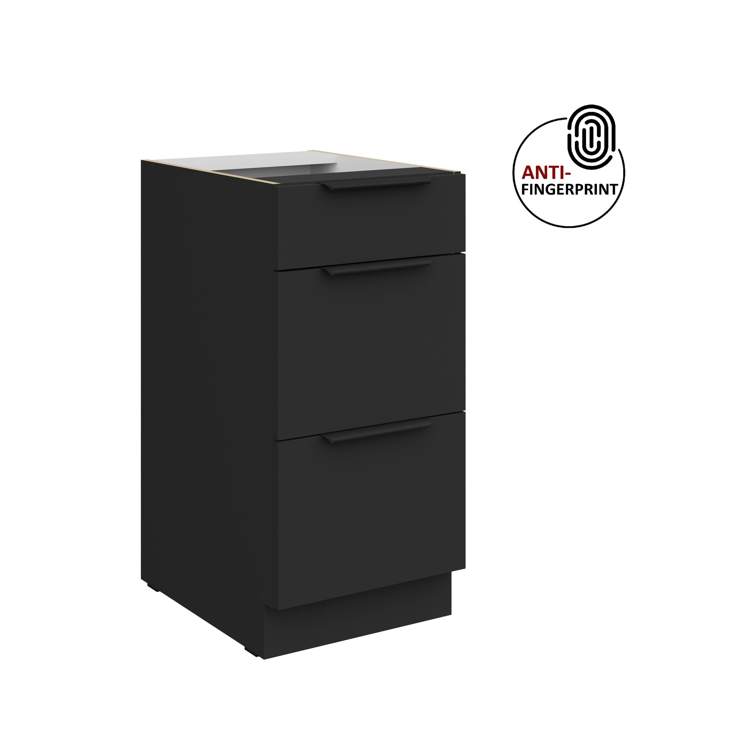 K&uuml;chen Unterschrank 40 K&uuml;che ARIA Schwarz matt Anti Fingerprint K&uuml;chenzeile - Bild 1