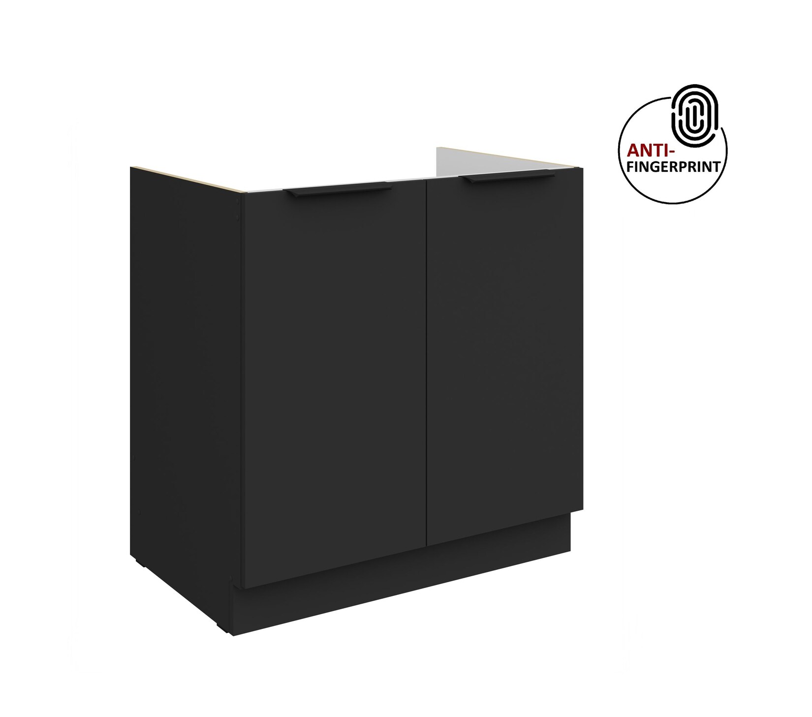 Küchen Spülenschrank 80 Küche ARIA Schwarz matt Anti Fingerprint Küchenzeile