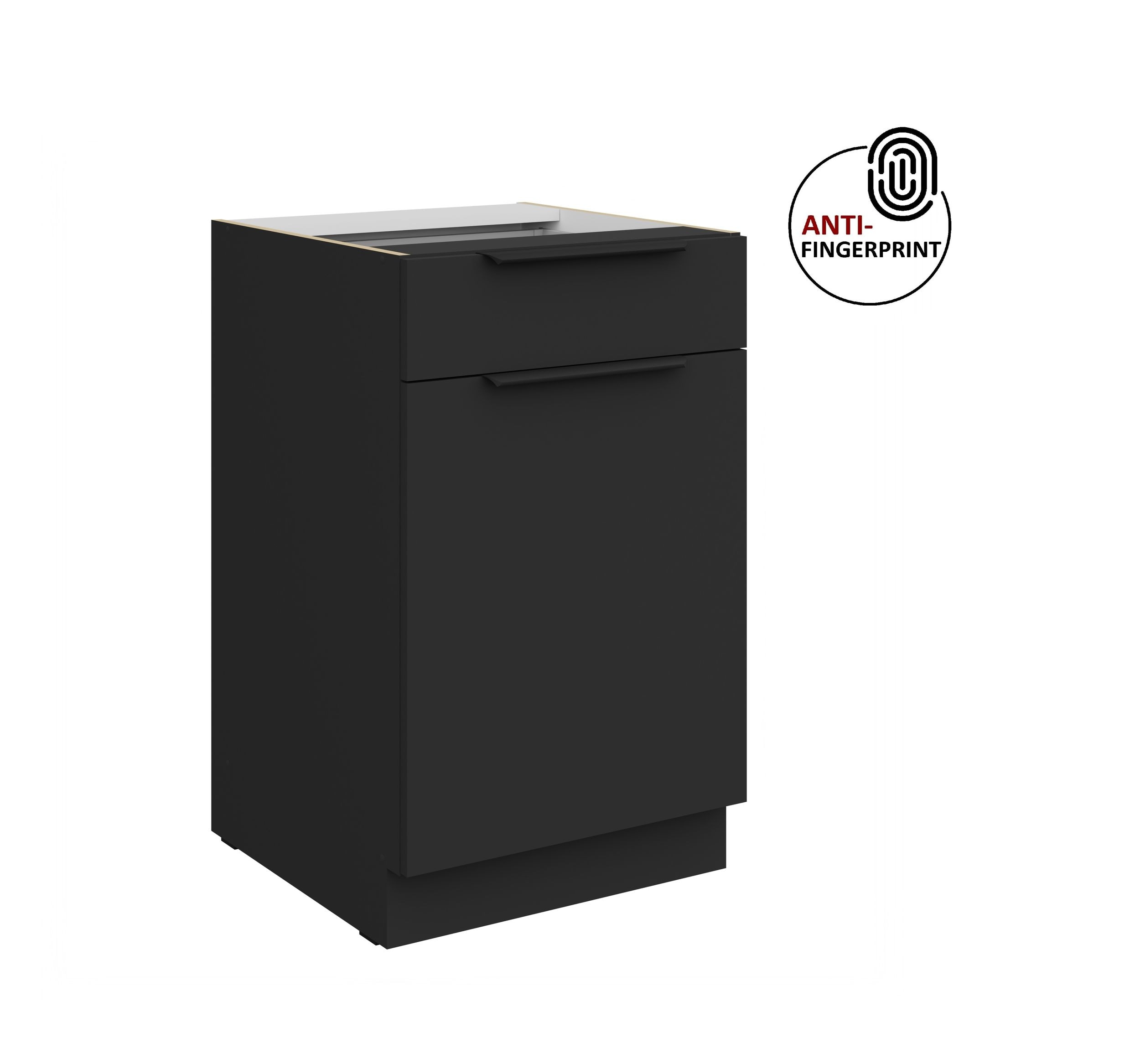 K&uuml;chen Unterschrank 50 K&uuml;che ARIA Schwarz matt Anti Fingerprint K&uuml;chenzeile - Bild 1