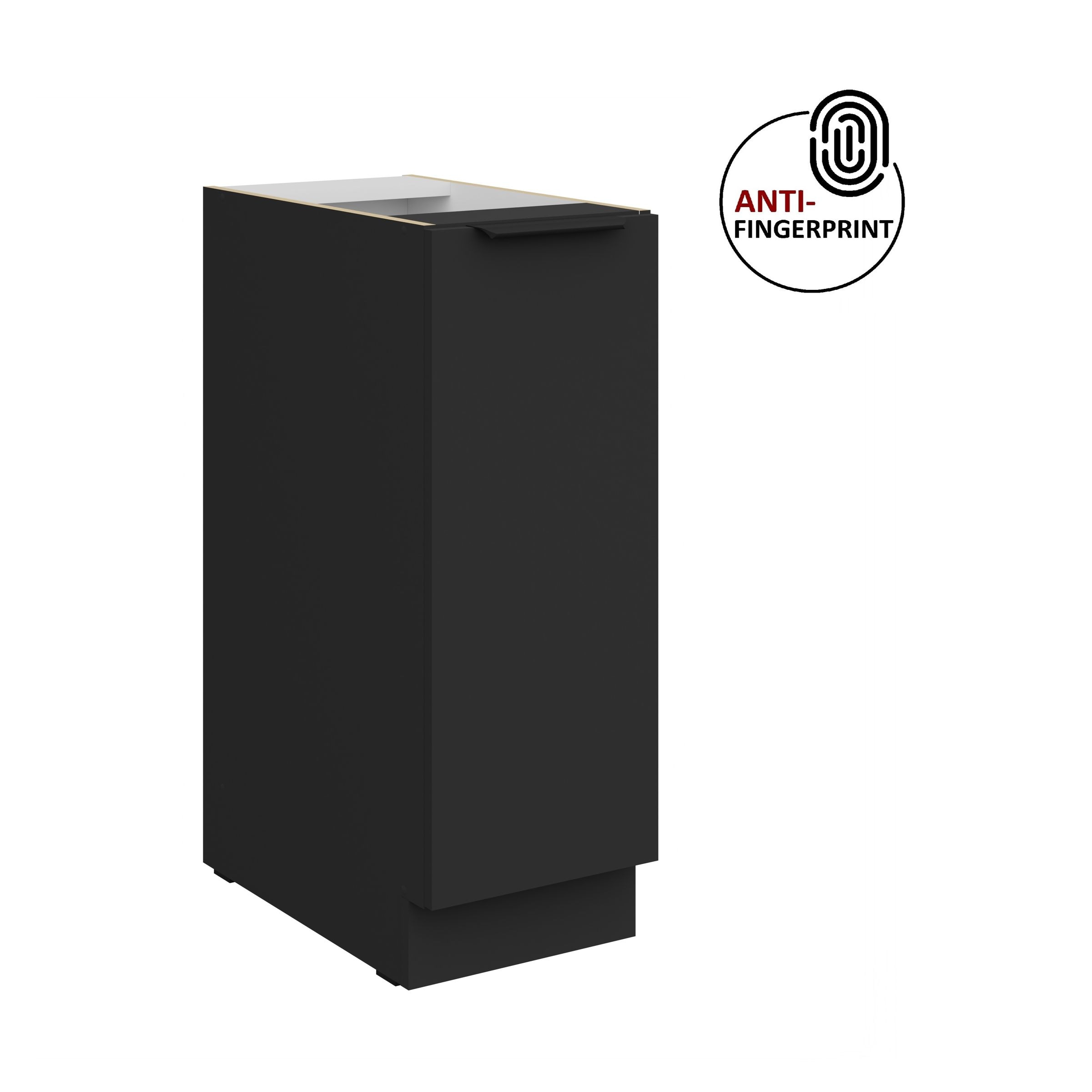 K&uuml;chen Unterschrank Schrankauszug 30 K&uuml;che ARIA Schwarz matt Anti Fingerprint - Bild 1