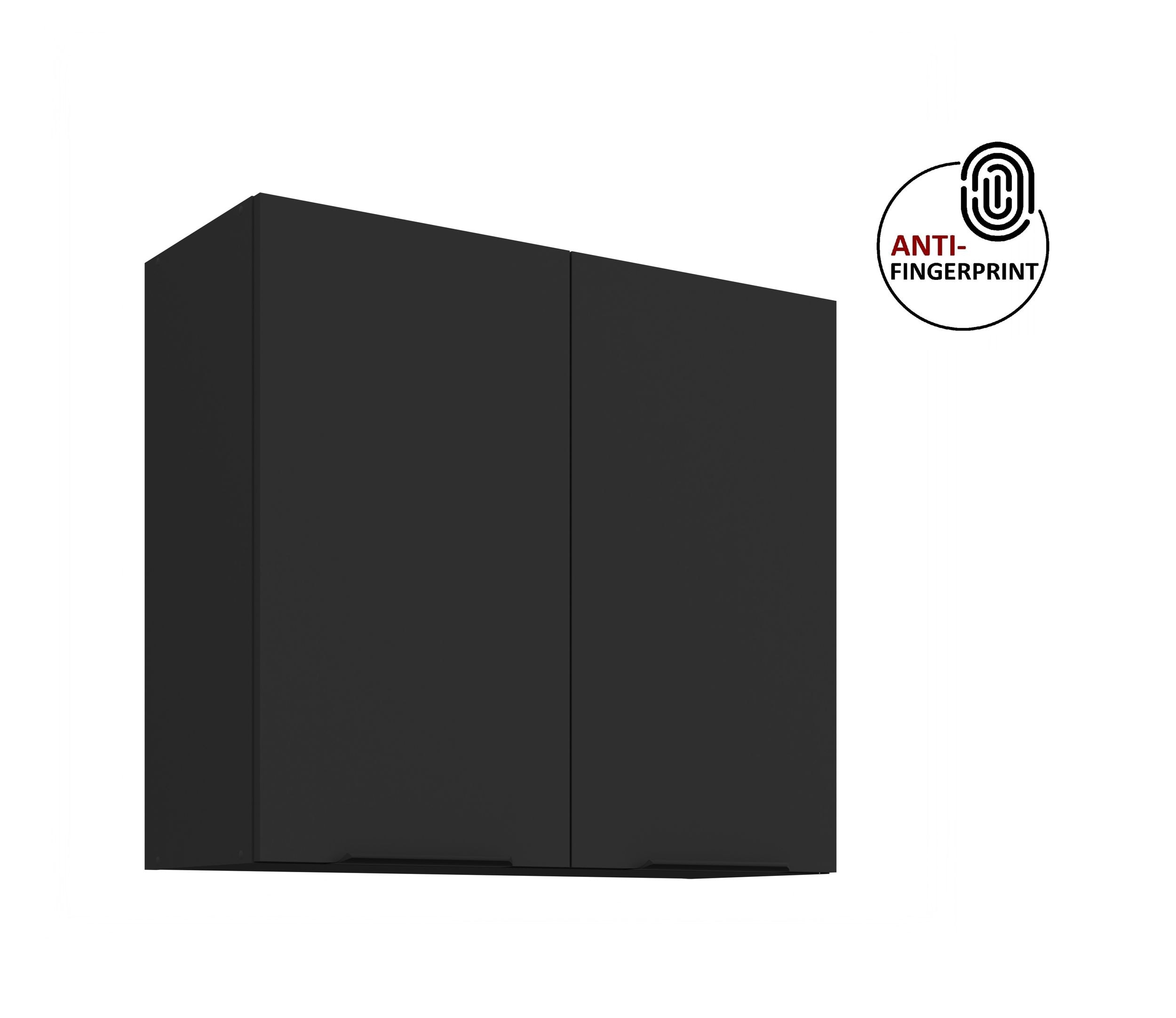 K&uuml;chen H&auml;ngeschrank 80 K&uuml;che ARIA Schwarz matt K&uuml;chenzeile Anti Fingerprint - Bild 1