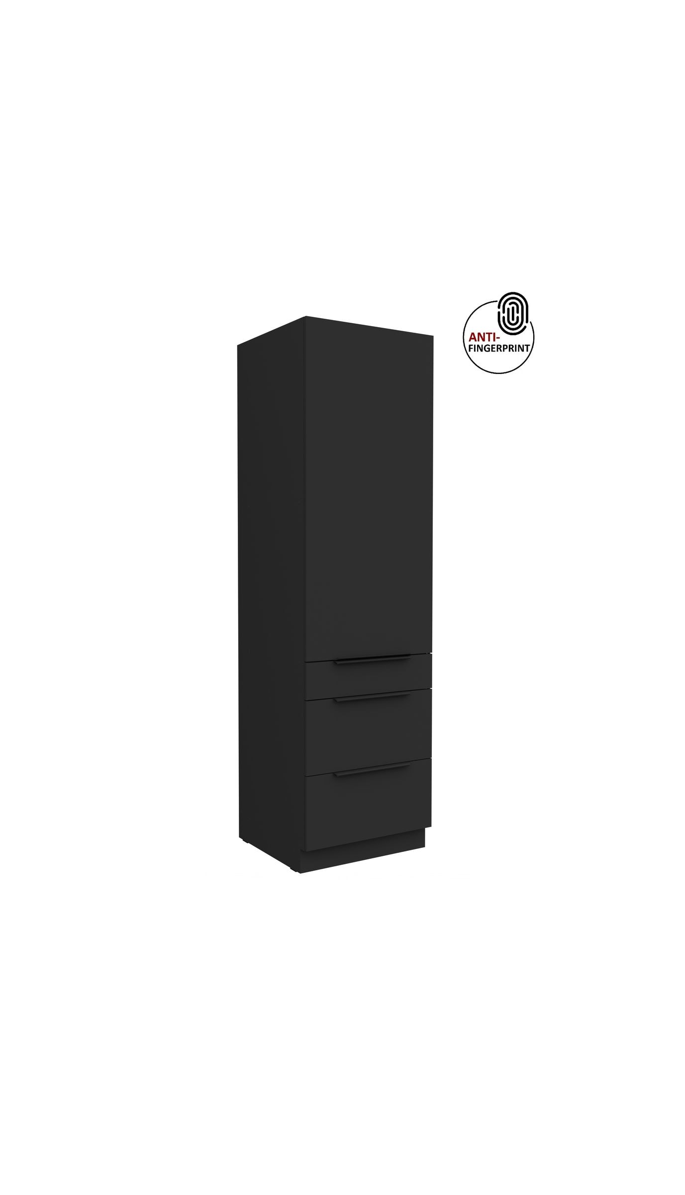 K&uuml;chen Hochschrank 60 cm K&uuml;che ARIA Schwarz matt Anti Fingerprint K&uuml;chenzeile - Bild 1