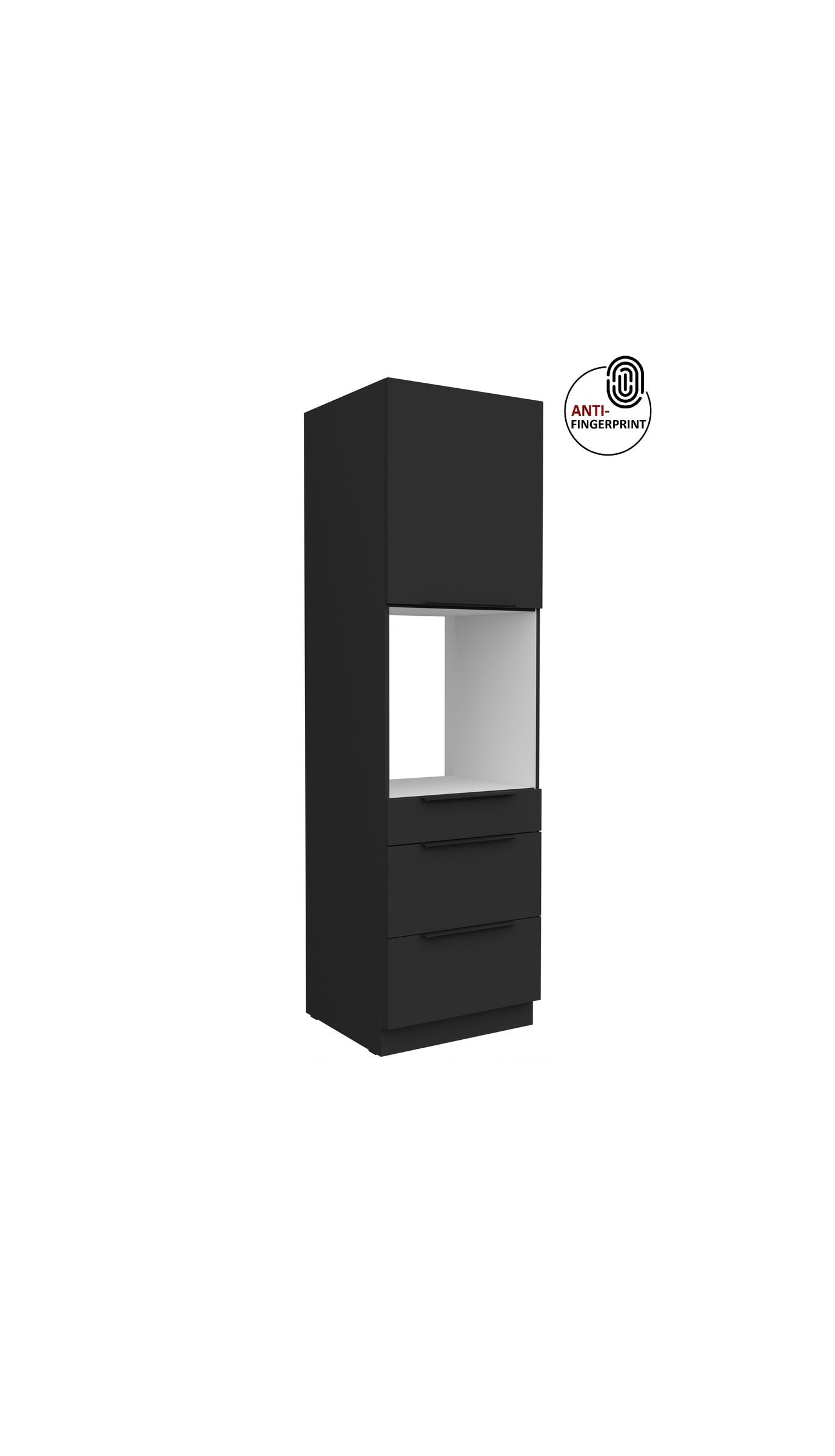 K&uuml;chen Hochschrank 60 cm K&uuml;che ARIA Schwarz matt Anti Fingerprint K&uuml;chenzeile - Bild 1