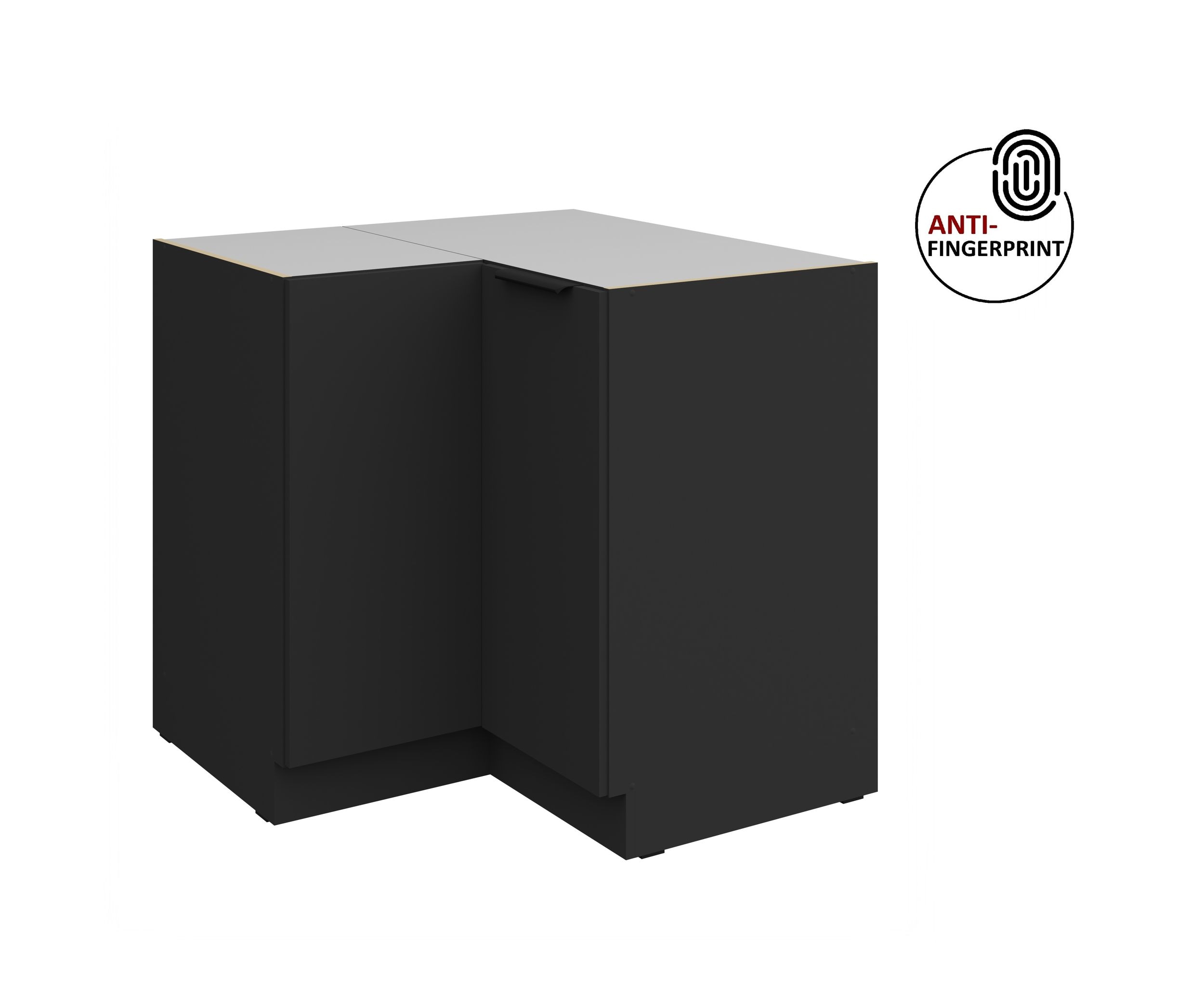 K&uuml;chen Eckschrank 90x90 K&uuml;che ARIA Schwarz matt Anti Fingerprint K&uuml;chenzeile - Bild 1