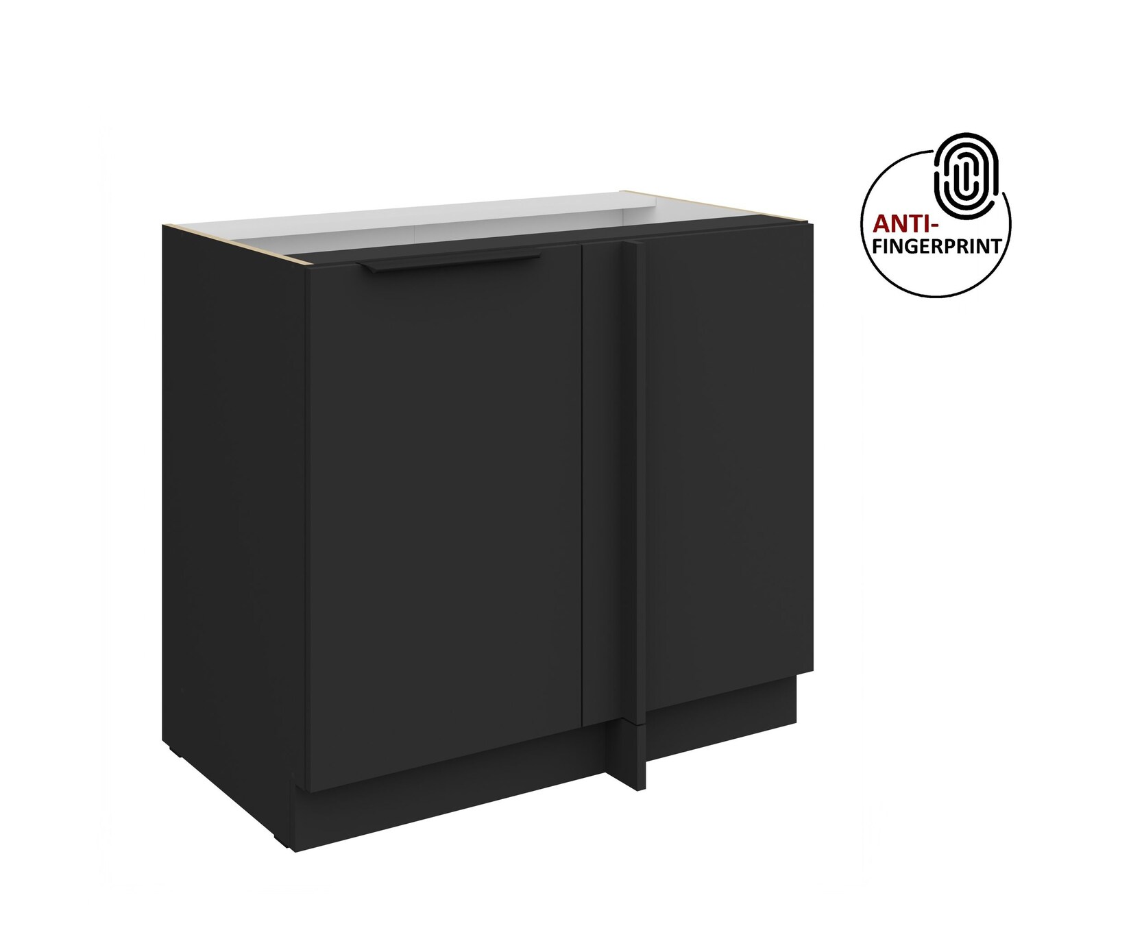 Küchen Eckschrank 105cm Küche ARIA Schwarz matt Anti Fingerprint Küchenzeile