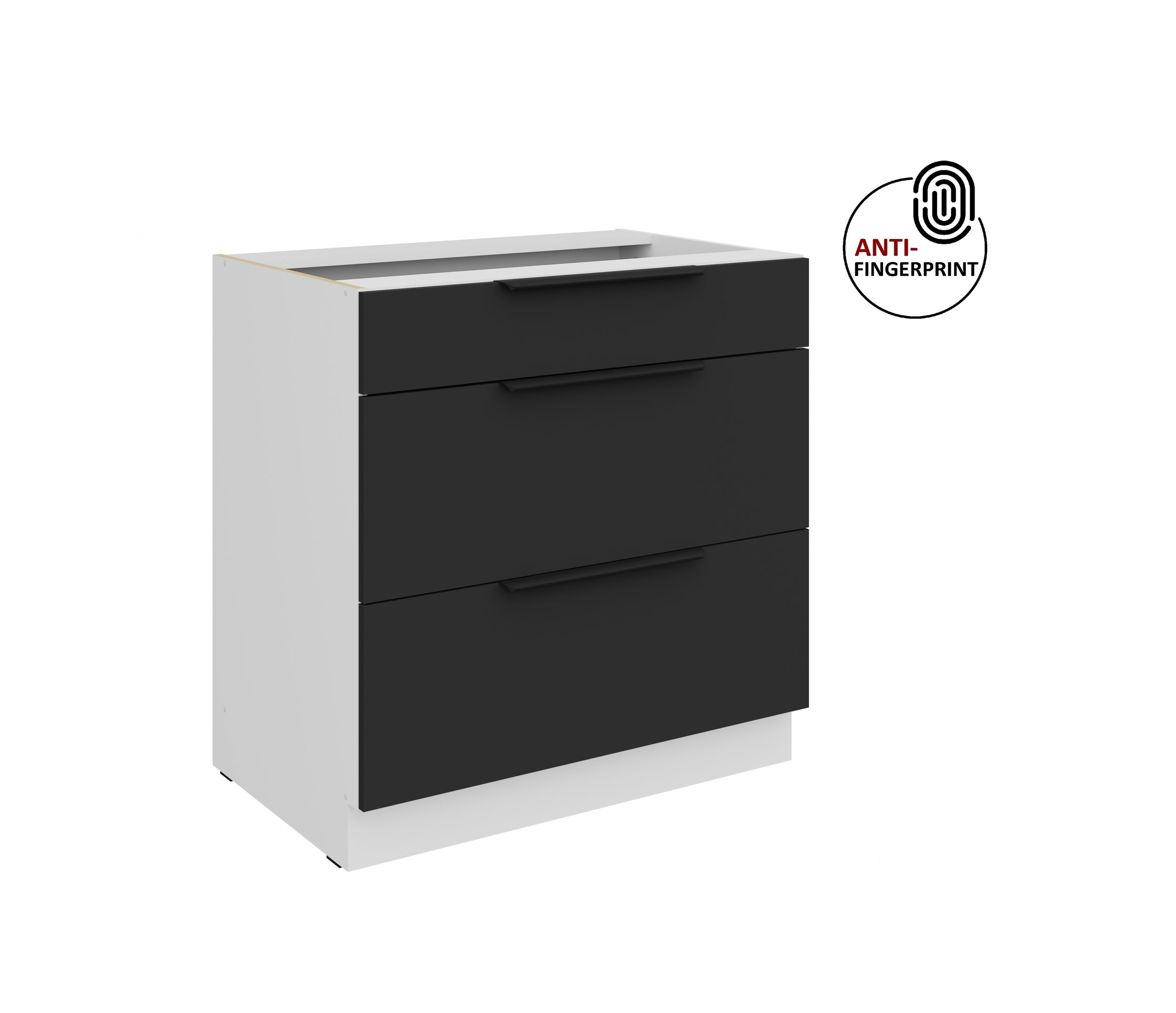 K&uuml;chen Unterschrank 80 K&uuml;che ARIA Schwarz matt Anti Fingerprint K&uuml;chenzeile - Bild 1