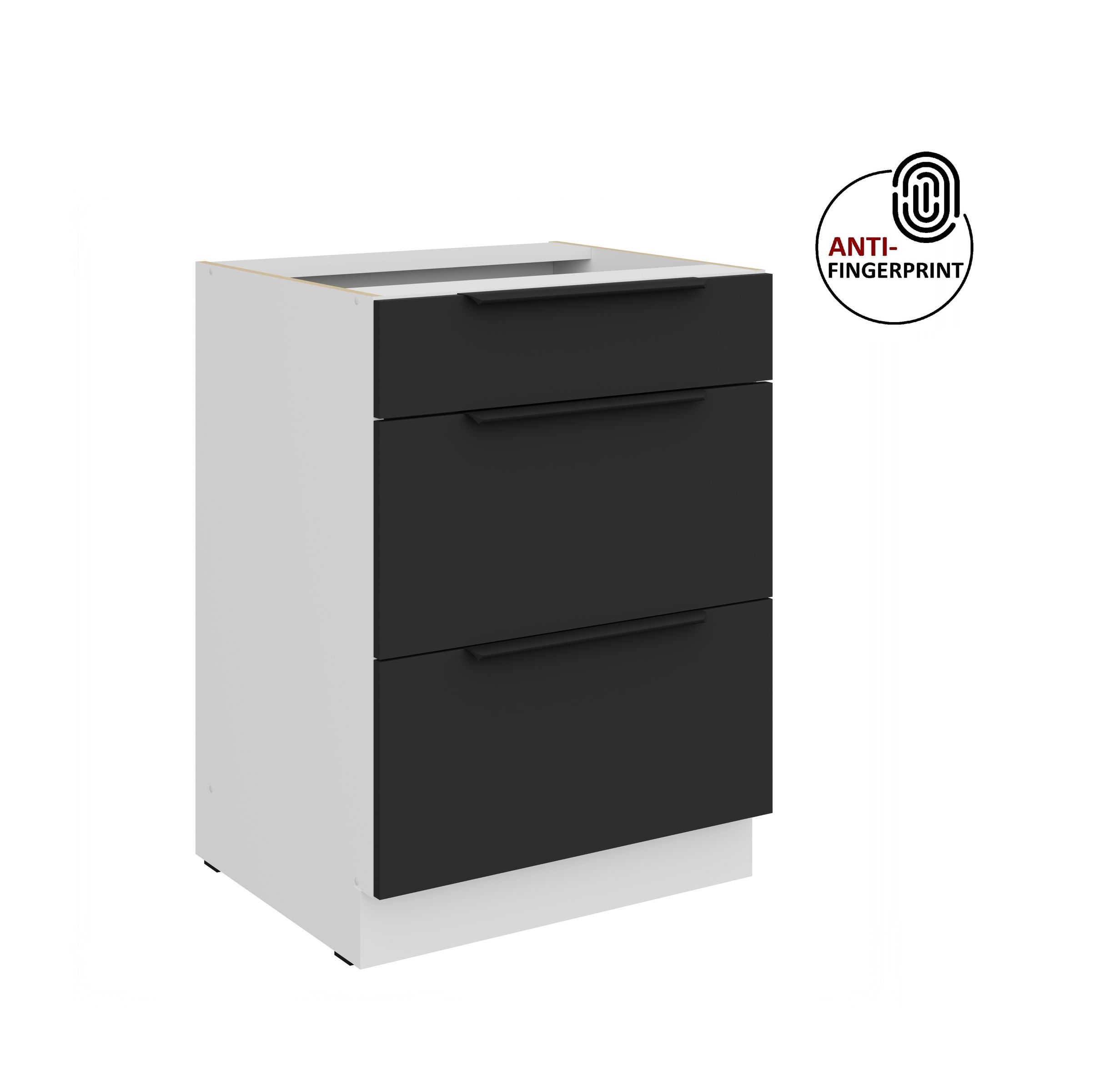 K&uuml;chen Unterschrank 60 K&uuml;che ARIA Schwarz matt Anti Fingerprint K&uuml;chenzeile - Bild 1
