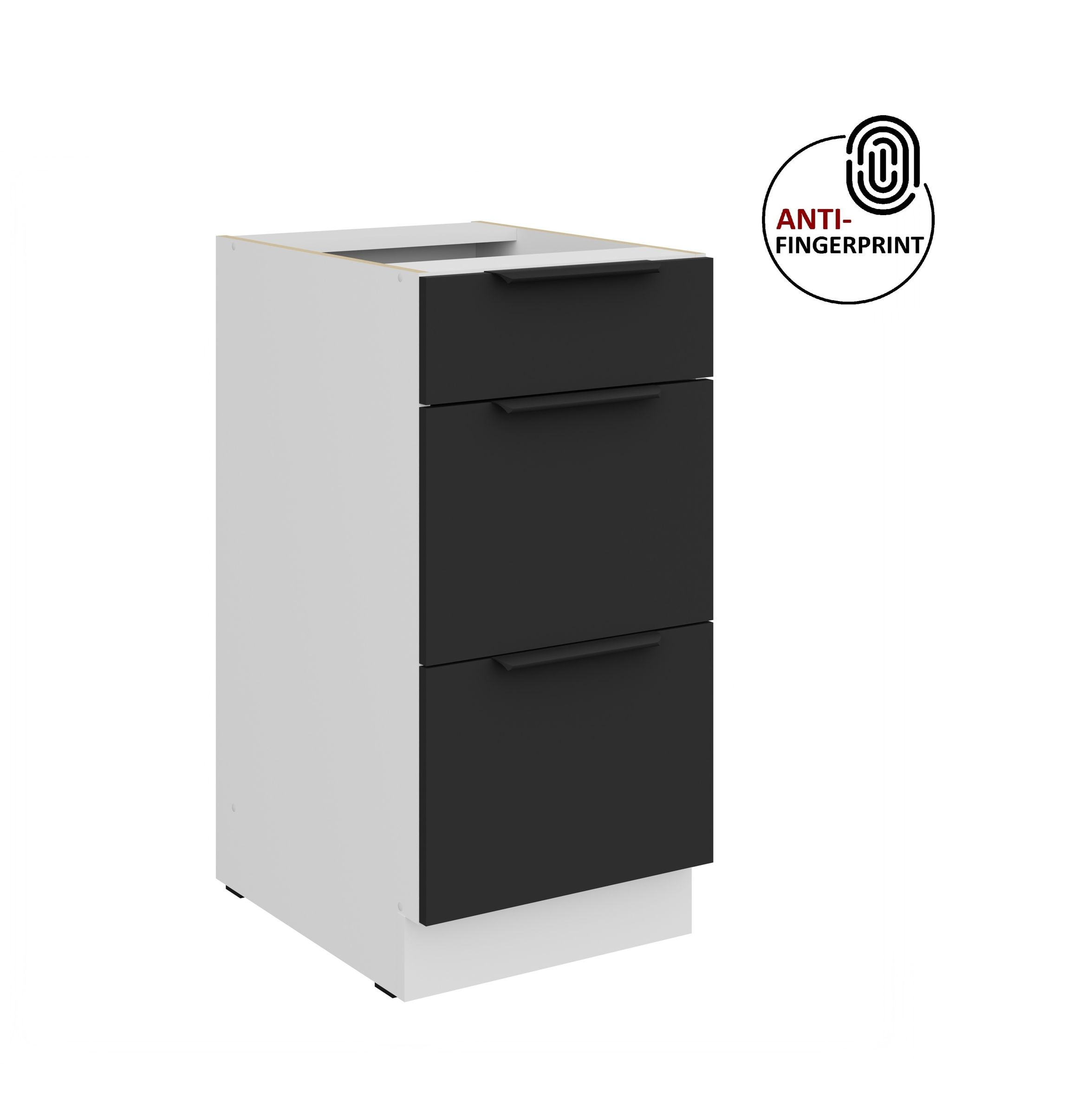 K&uuml;chen Unterschrank 40 K&uuml;che ARIA Schwarz matt Anti Fingerprint K&uuml;chenzeile - Bild 1