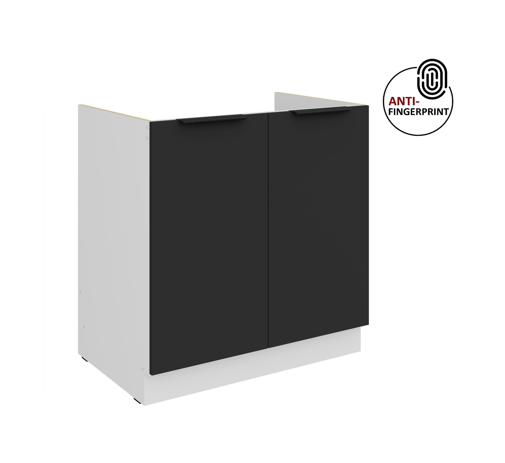Küchen Spülenschrank 80 Küche ARIA Schwarz matt Anti Fingerprint Küchenzeile