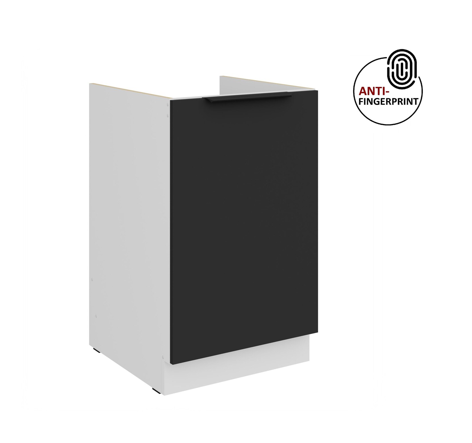 Küchen Spülenschrank 50 Küche ARIA Schwarz matt Anti Fingerprint Küchenzeile