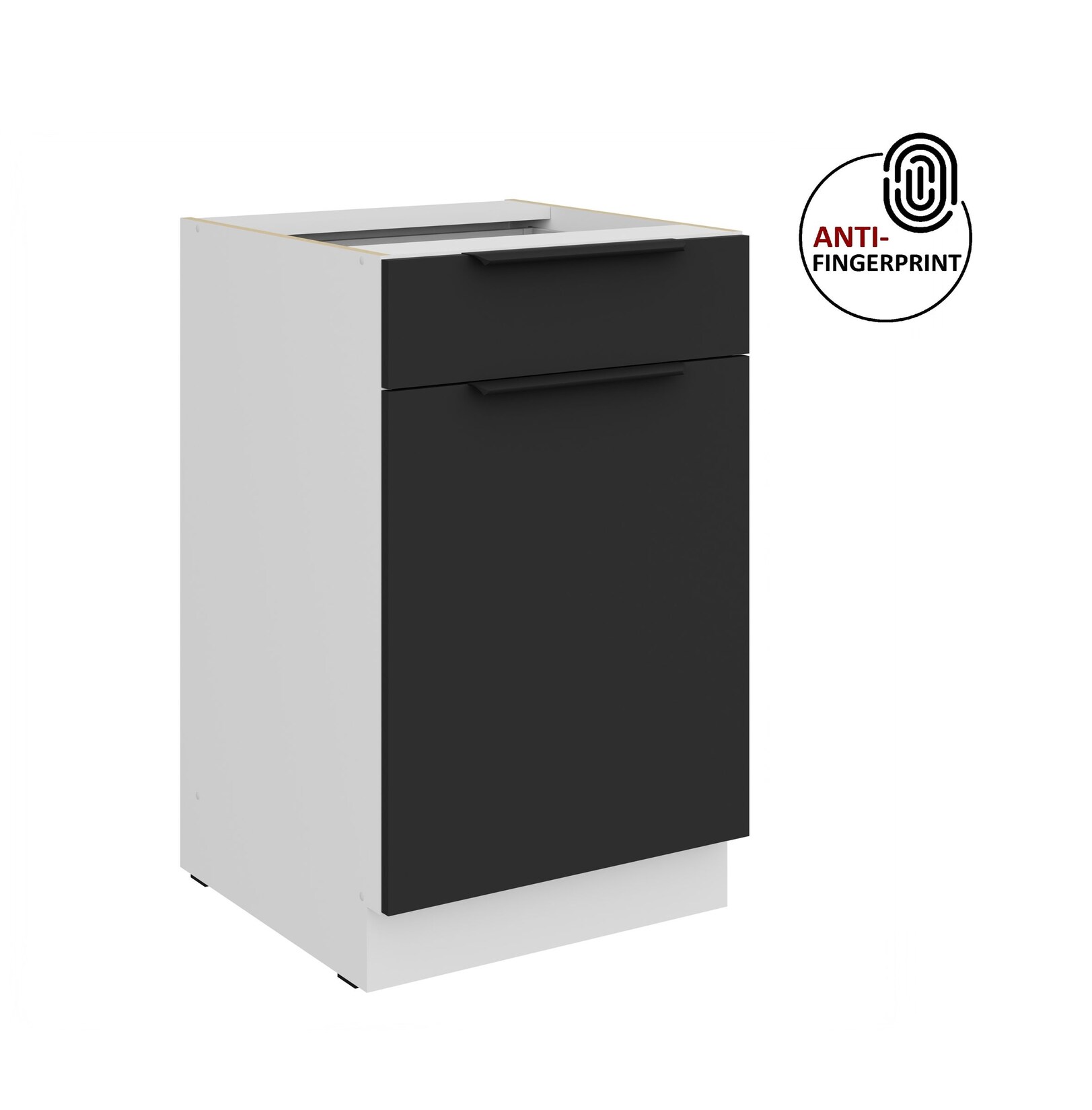 Küchen Unterschrank 50 cm Küche ARIA Schwarz matt Anti Fingerprint Küchenzeile