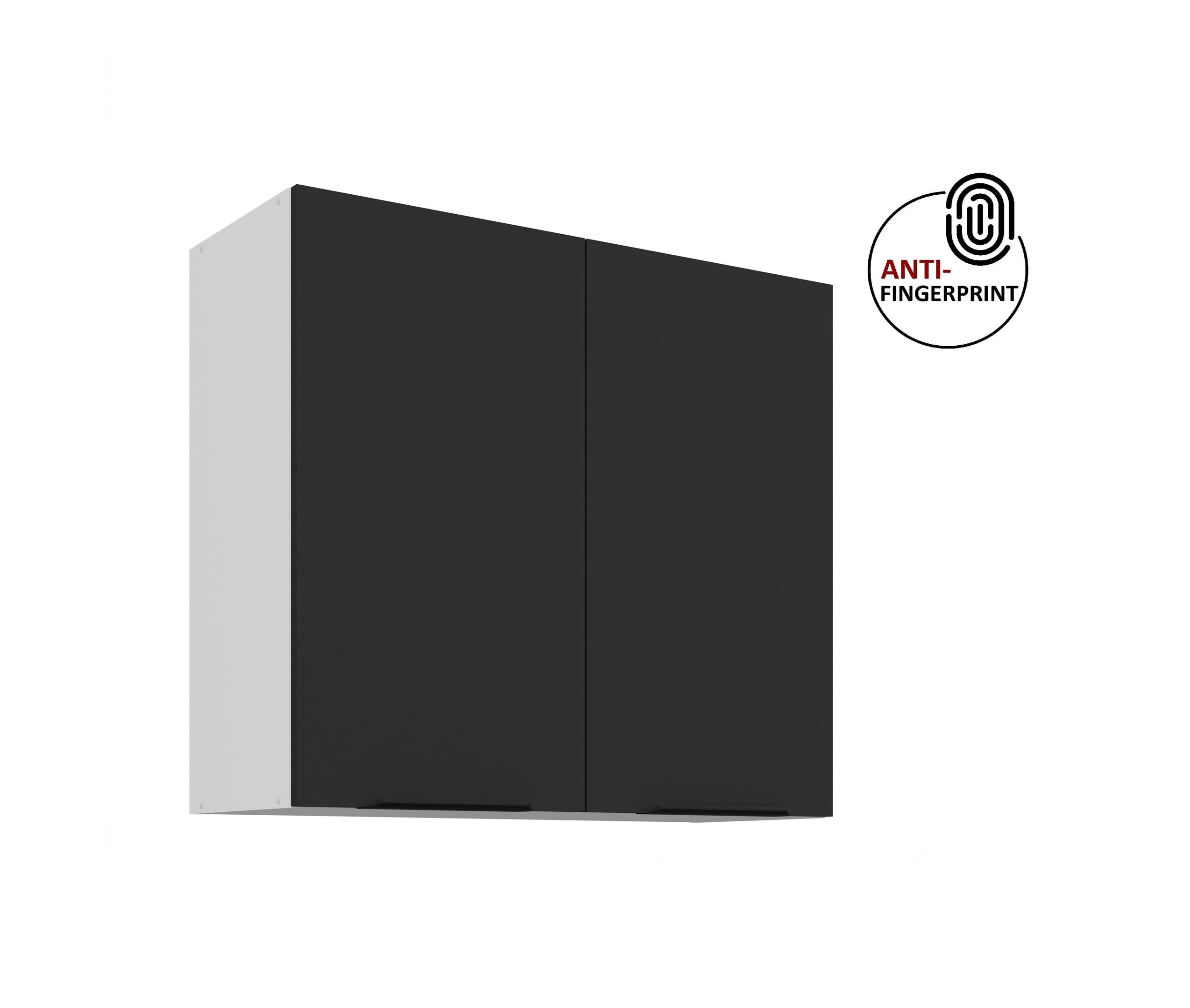 K&uuml;chen H&auml;ngeschrank 80 cm K&uuml;che ARIA Schwarz matt K&uuml;chenzeile Anti Fingerprint - Bild 1