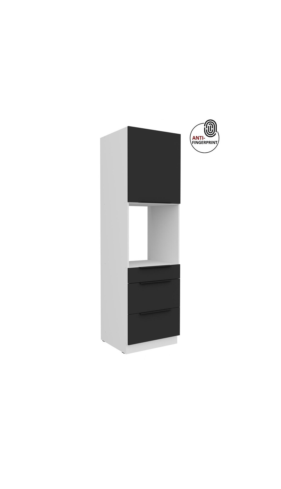 Küchen Hochschrank 60 cm Küche ARIA Schwarz matt Anti Fingerprint Küchenzeile