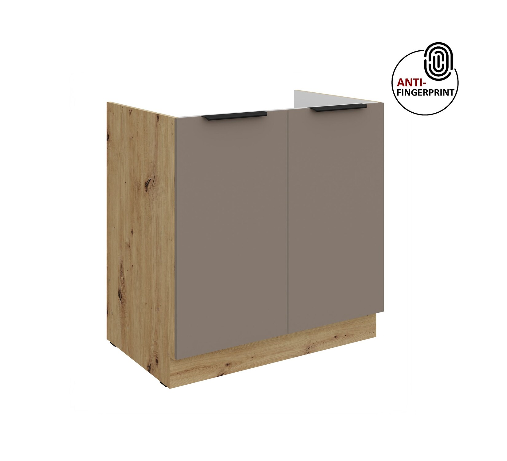 Küchen Spülenschrank 80 Küche ARIA Sandgrau matt Anti Fingerprint Küchenzeile