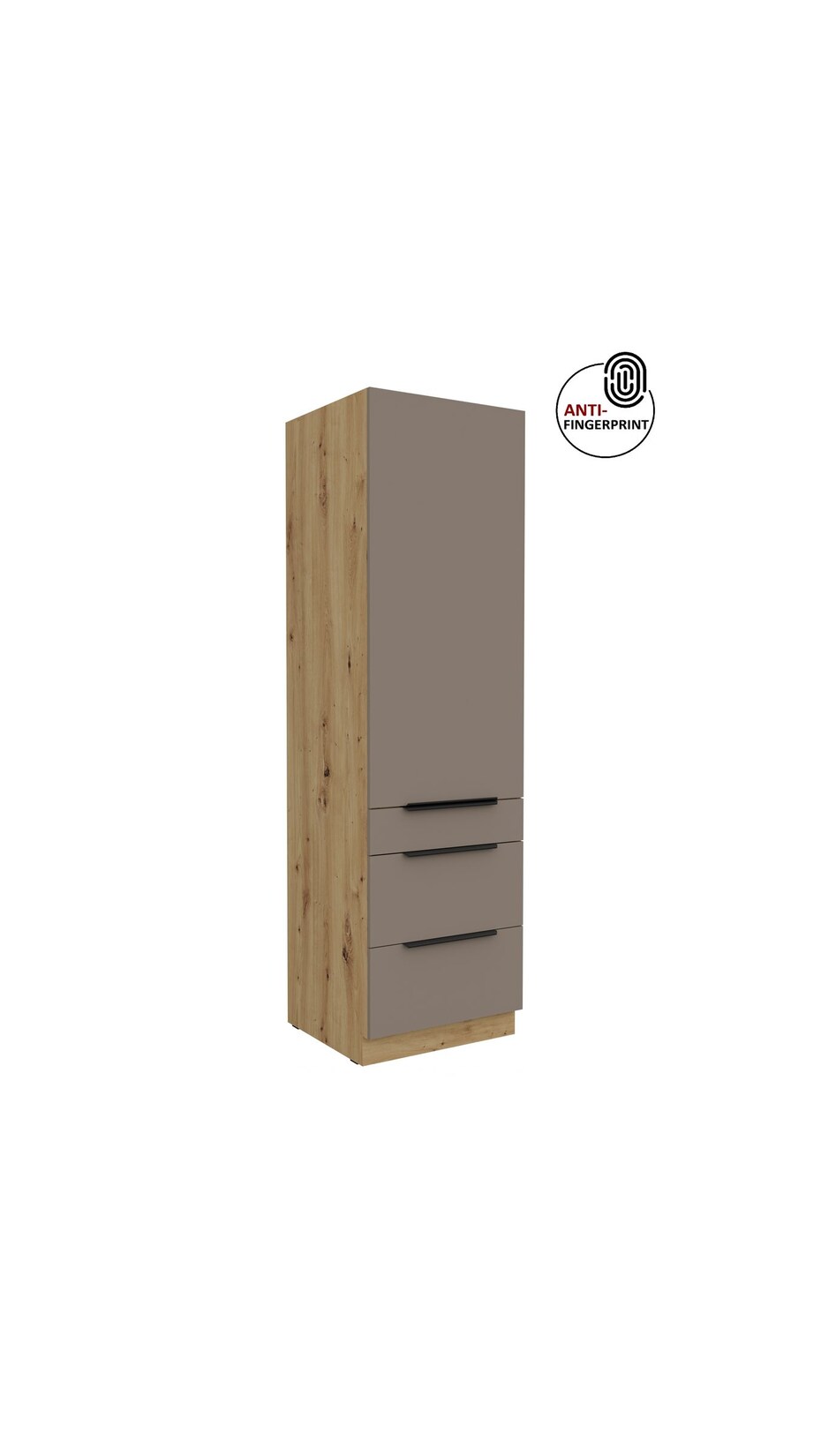 Küchen Hochschrank 60 cm Küche ARIA Sandgrau matt Anti Fingerprint Küchenzeile