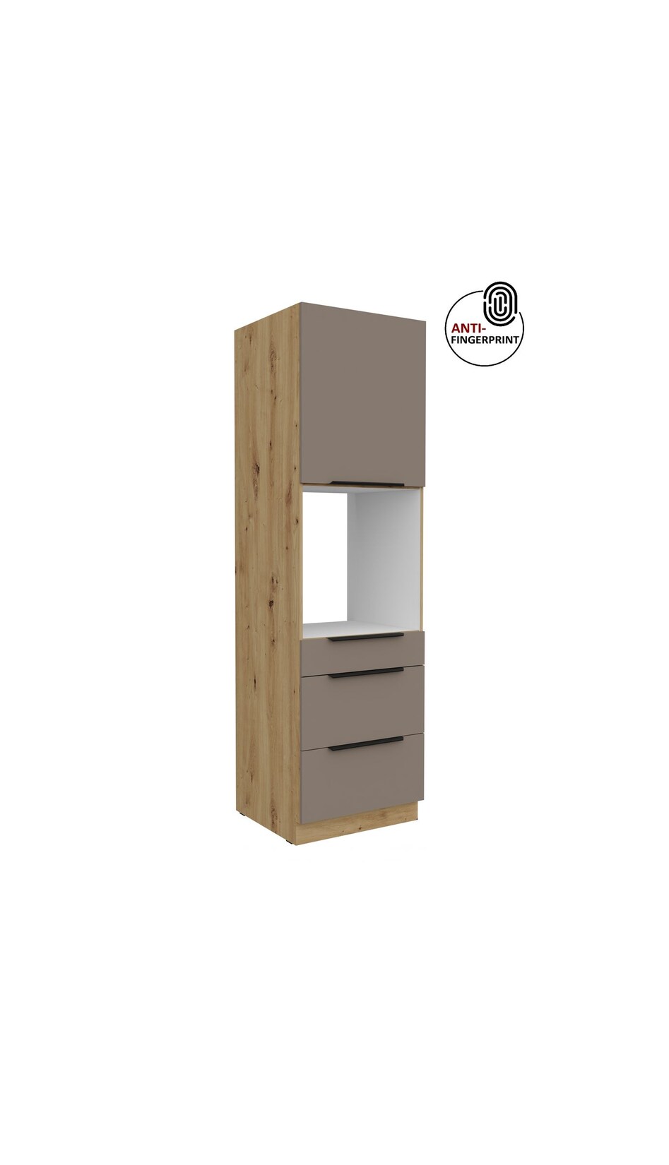 Küchen Hochschrank 60 cm Küche ARIA Sandgrau matt Anti Fingerprint Küchenzeile