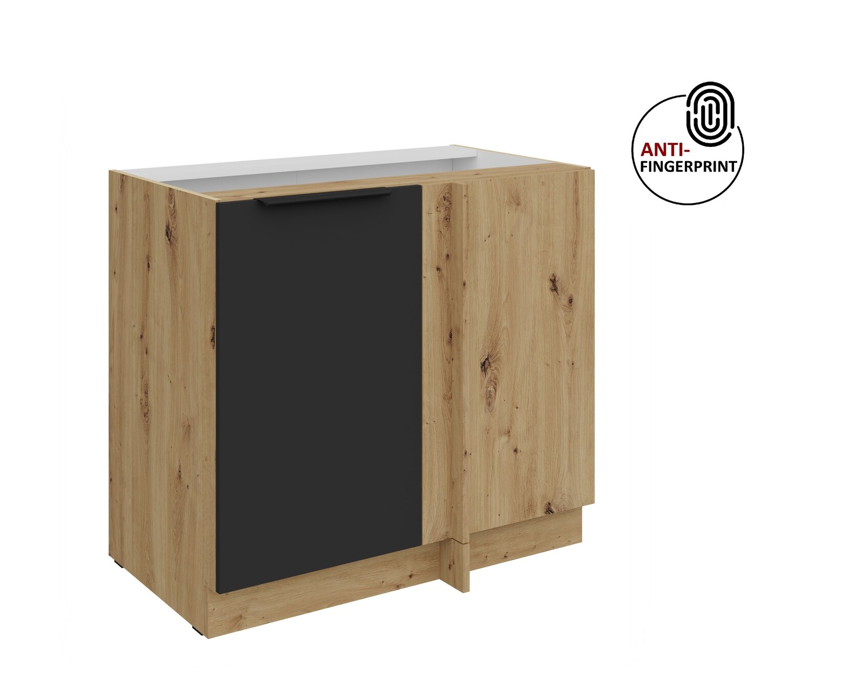 Küchen Eckschrank 105 cm Küche ARIA Schwarz matt Anti Fingerprint Küchenzeile