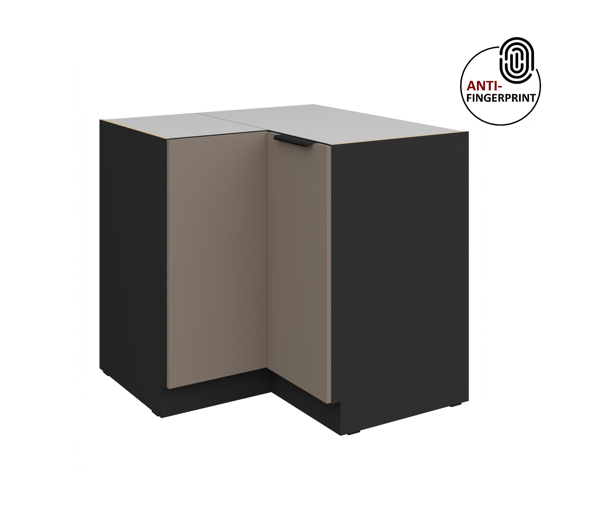 K&uuml;chen Eckschrank 90x90 K&uuml;che ARIA Sandgrau matt Anti Fingerprint K&uuml;chenzeile - Bild 1