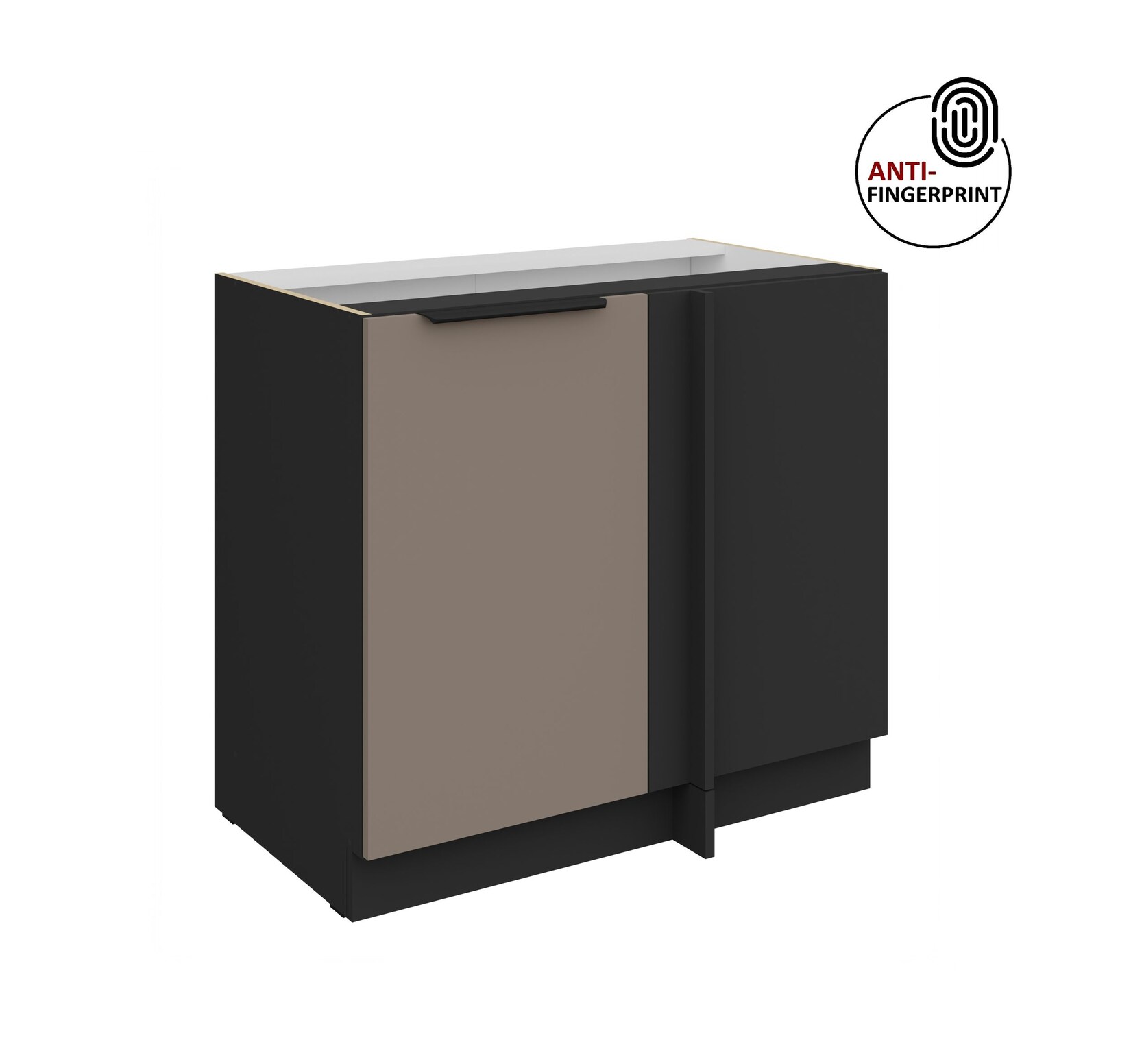 Küchen Eckschrank 105cm Küche ARIA Sandgrau matt Anti Fingerprint Küchenzeile