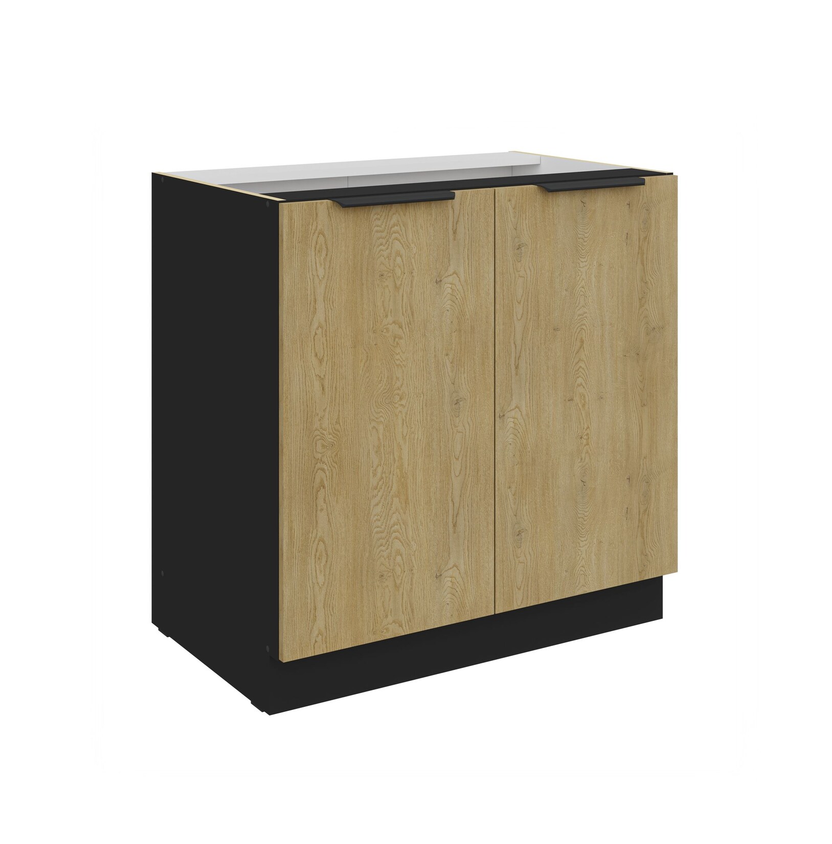 Küchen Unterschrank 80 cm CREMONA Eiche + Schwarz Küche Küchenzeile Küchenblock