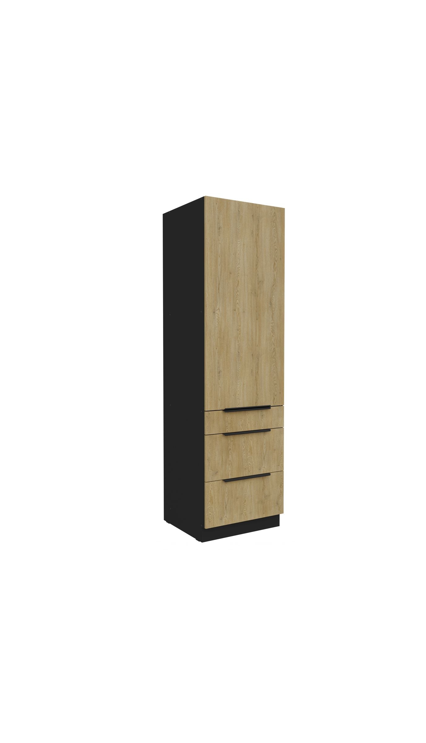 K&uuml;chen Hochschrank 60 cm CREMONA Eiche + Schwarz K&uuml;chenzeile K&uuml;chenblock K&uuml;che - Bild 1