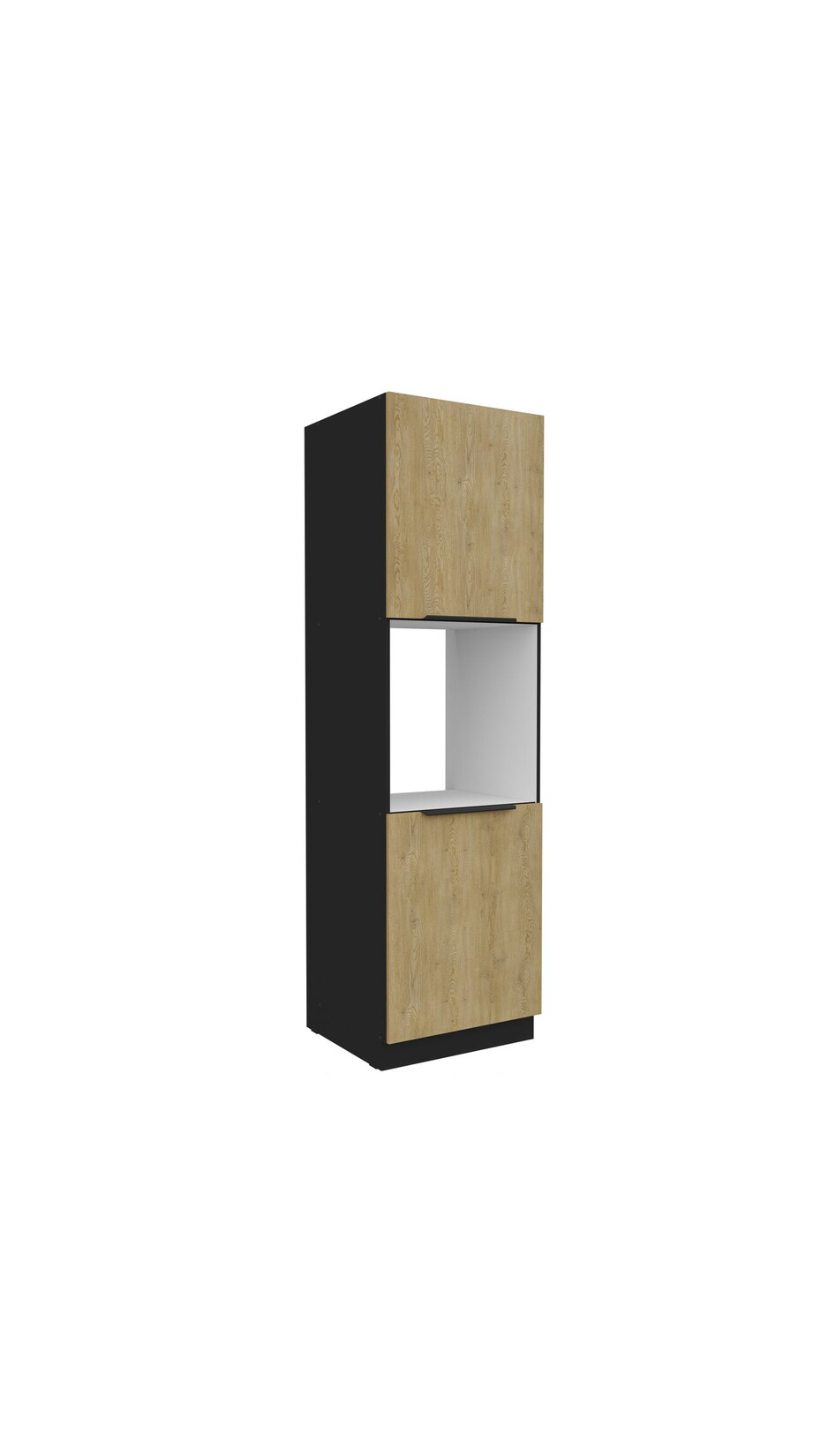 Küchen Hochschrank 60 cm CREMONA Eiche + Schwarz Küchenzeile Küchenblock Küche