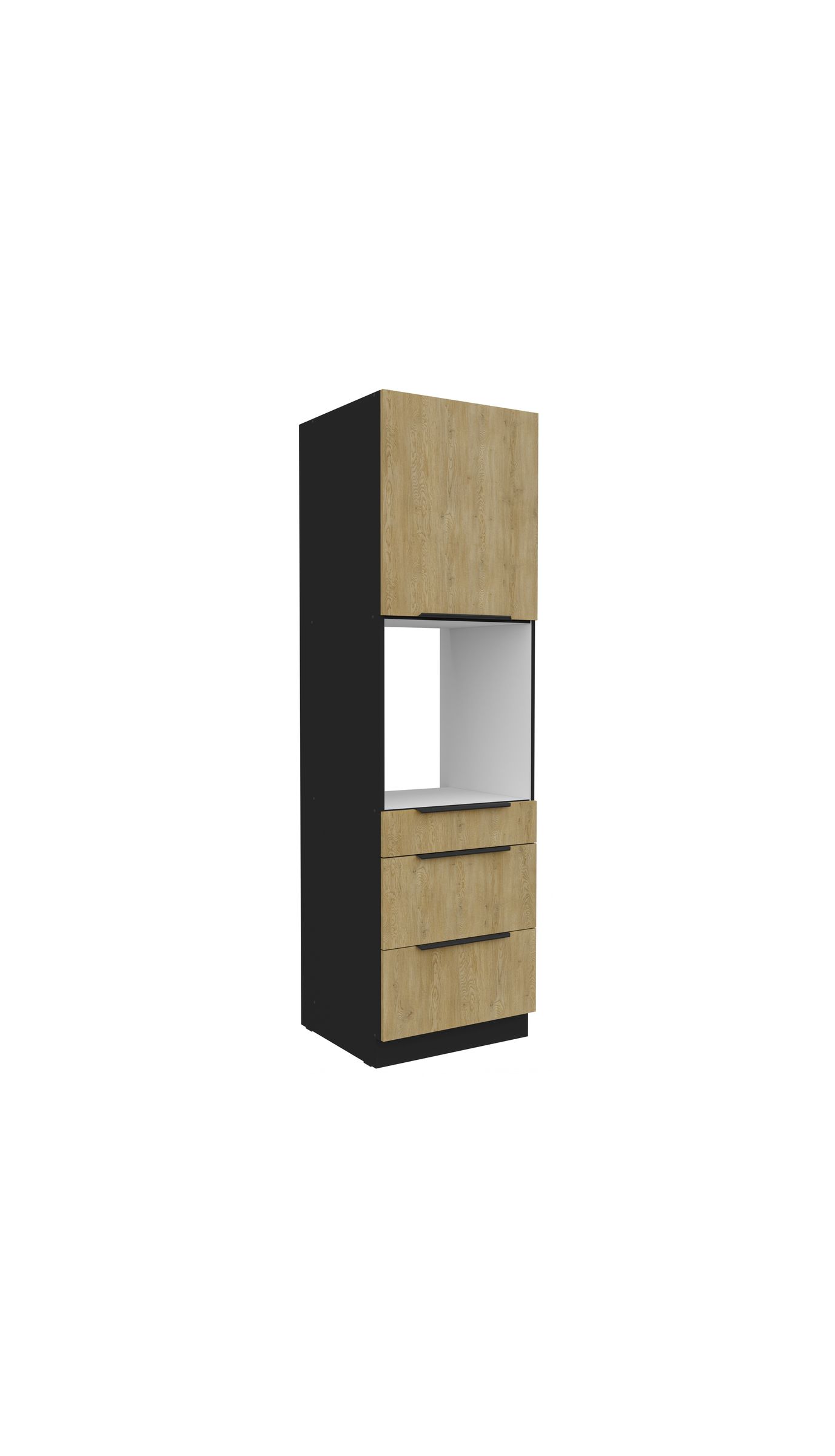 K&uuml;chen Hochschrank 60 cm CREMONA Eiche + Schwarz K&uuml;chenzeile K&uuml;chenblock K&uuml;che - Bild 1