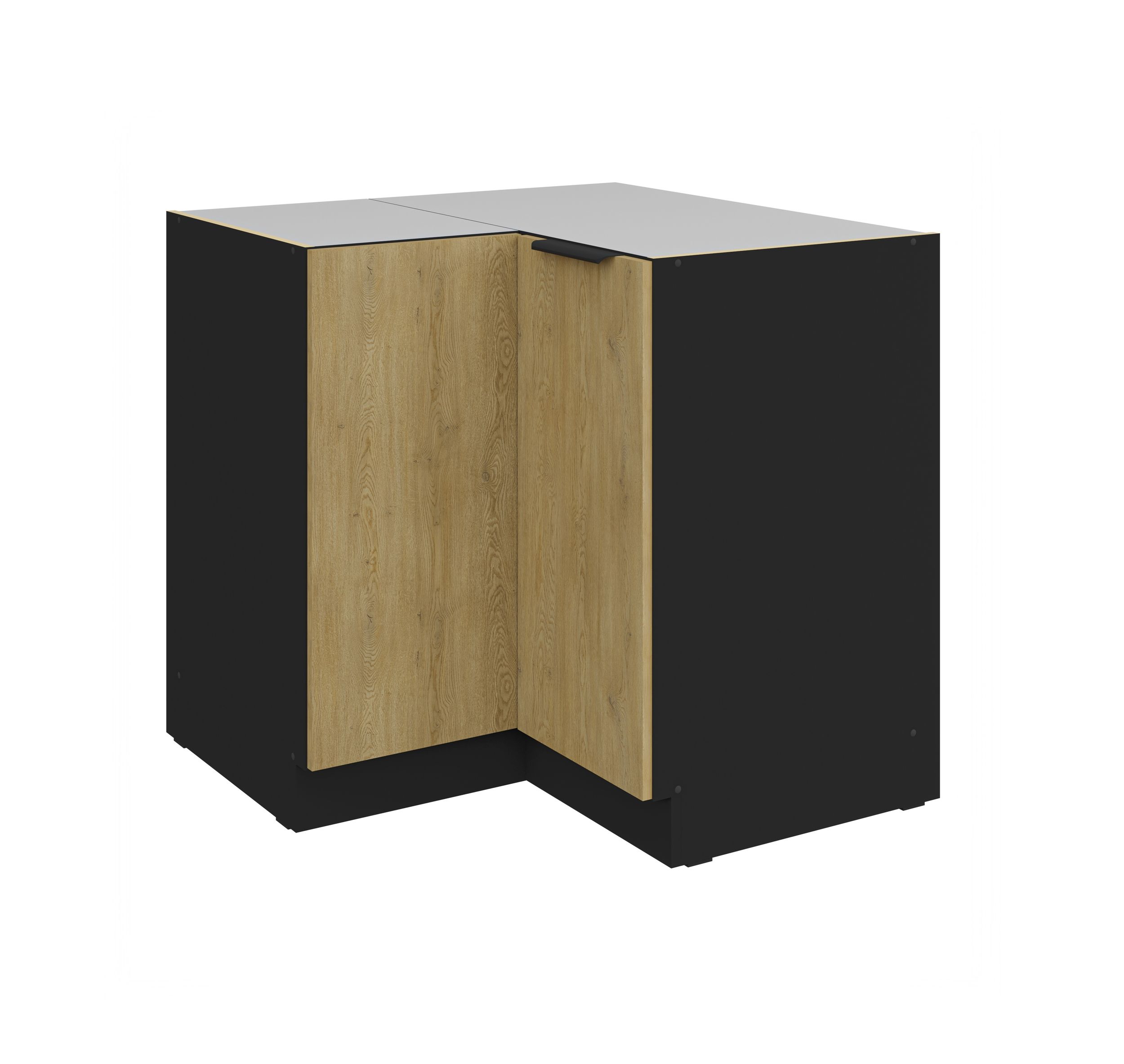 K&uuml;chen Eckunterschrank 90x90 cm CREMONA Eiche hell + Schwarz K&uuml;che K&uuml;chenzeile - Bild 1