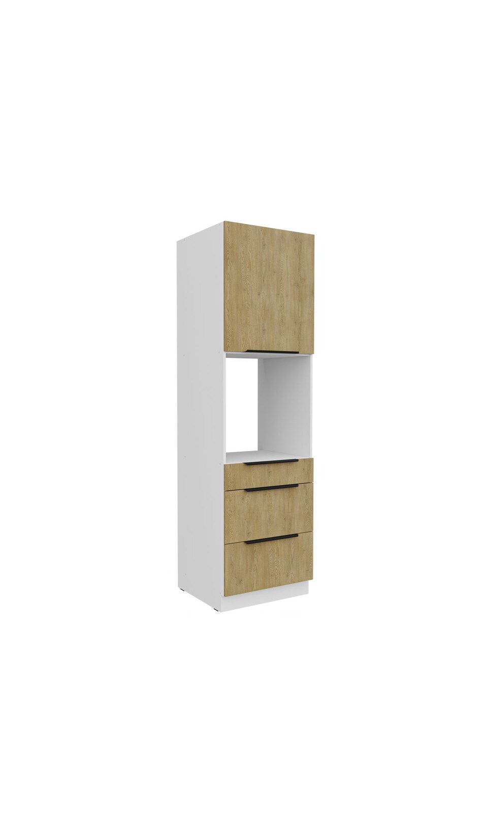 Küchen Hochschrank 60 cm CREMONA Eiche + Weiß Küchenzeile Küchenblock Küche
