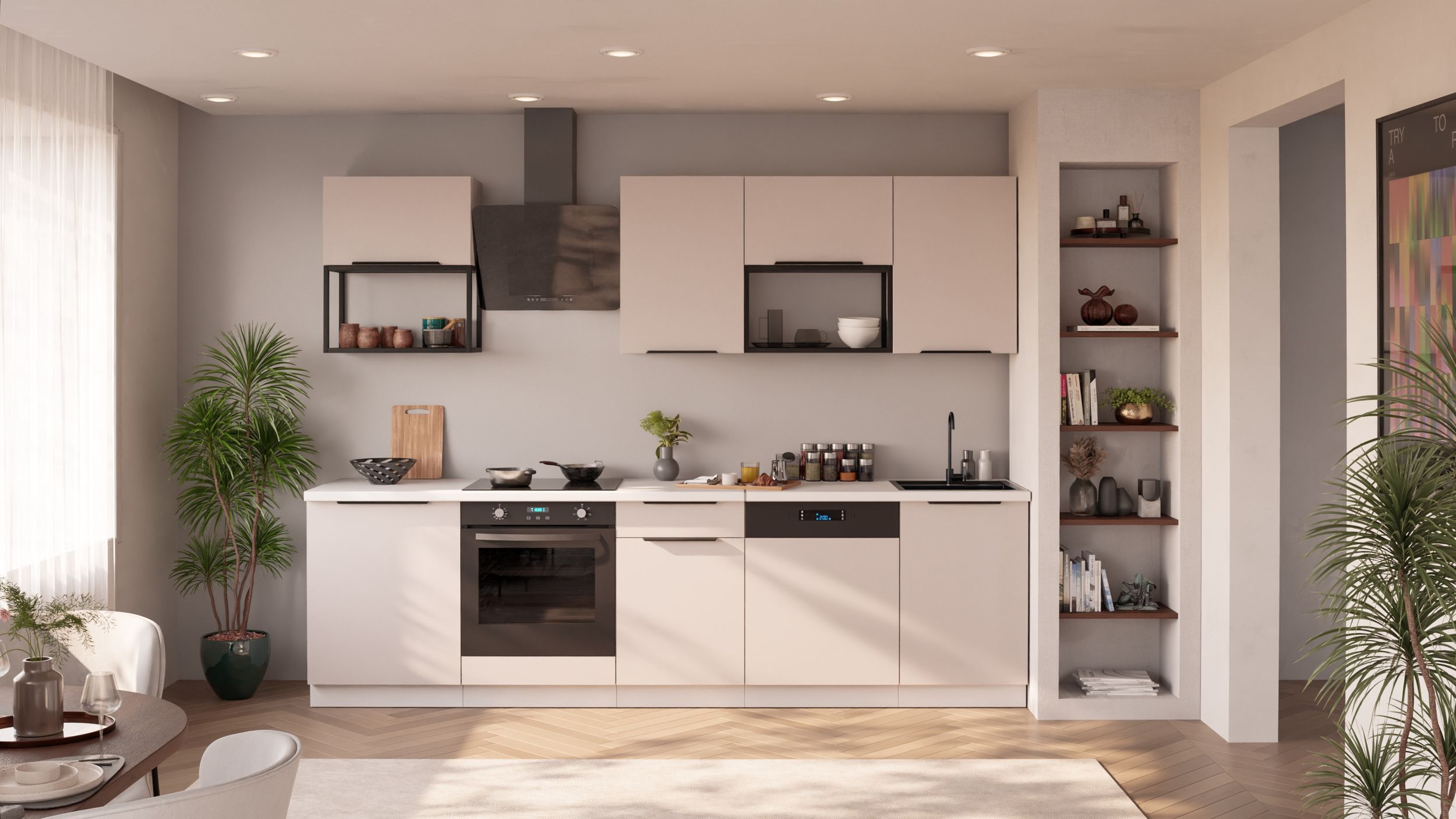 K&uuml;che COMO BASIC LOFT 280 cm K&uuml;chenzeile K&uuml;chenblock Einbauk&uuml;che Kaschmir + Wei&szlig; - Bild 1